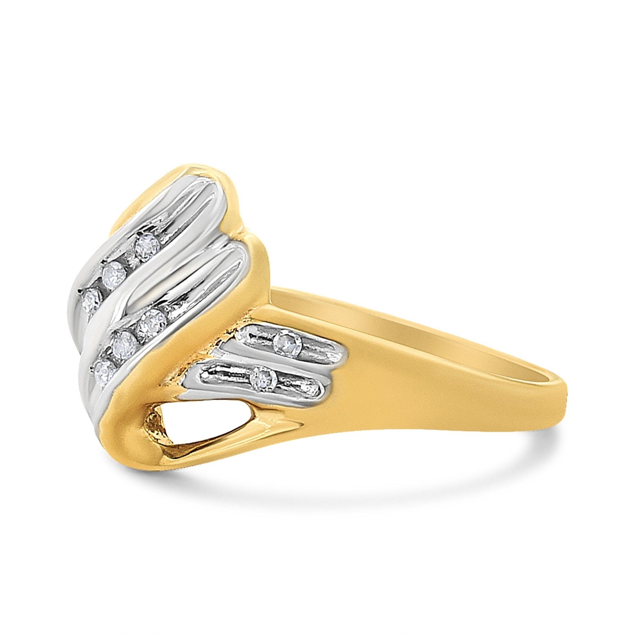 10K Yellow and White Gold 1/15 Cttw Round - Cut Diamond Bypass Ring (I2 Color, I - J Clarity) - Tuesday Morning - Rings