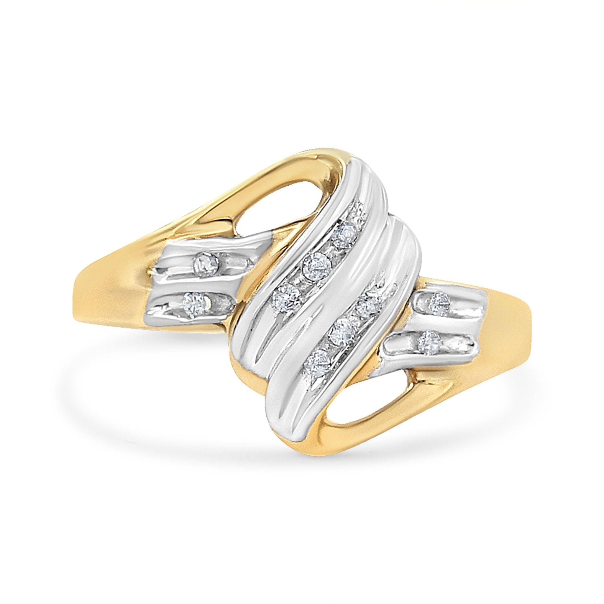 10K Yellow and White Gold 1/15 Cttw Round - Cut Diamond Bypass Ring (I2 Color, I - J Clarity) - Tuesday Morning - Rings