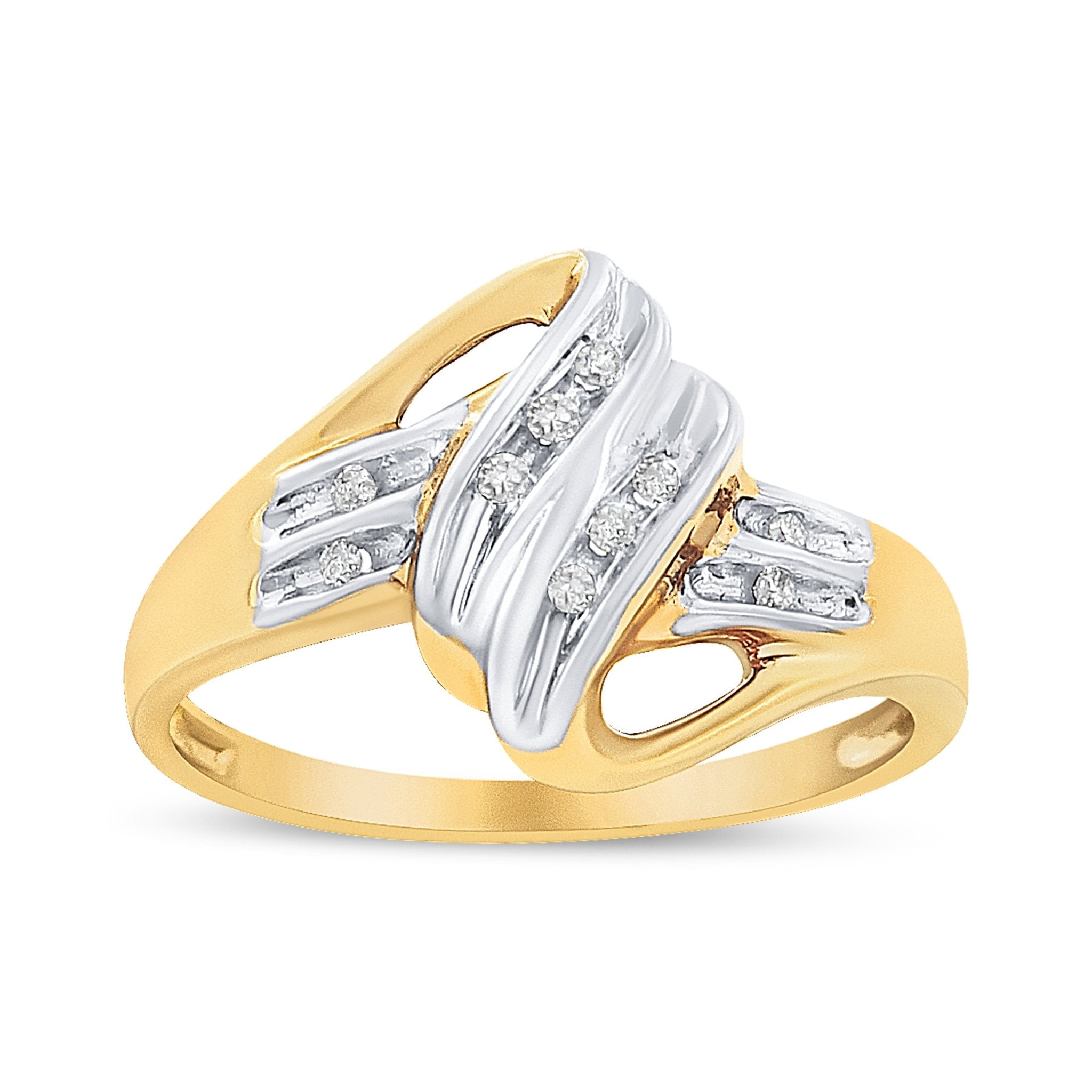 10K Yellow and White Gold 1/15 Cttw Round - Cut Diamond Bypass Ring (I2 Color, I - J Clarity) - Tuesday Morning - Rings