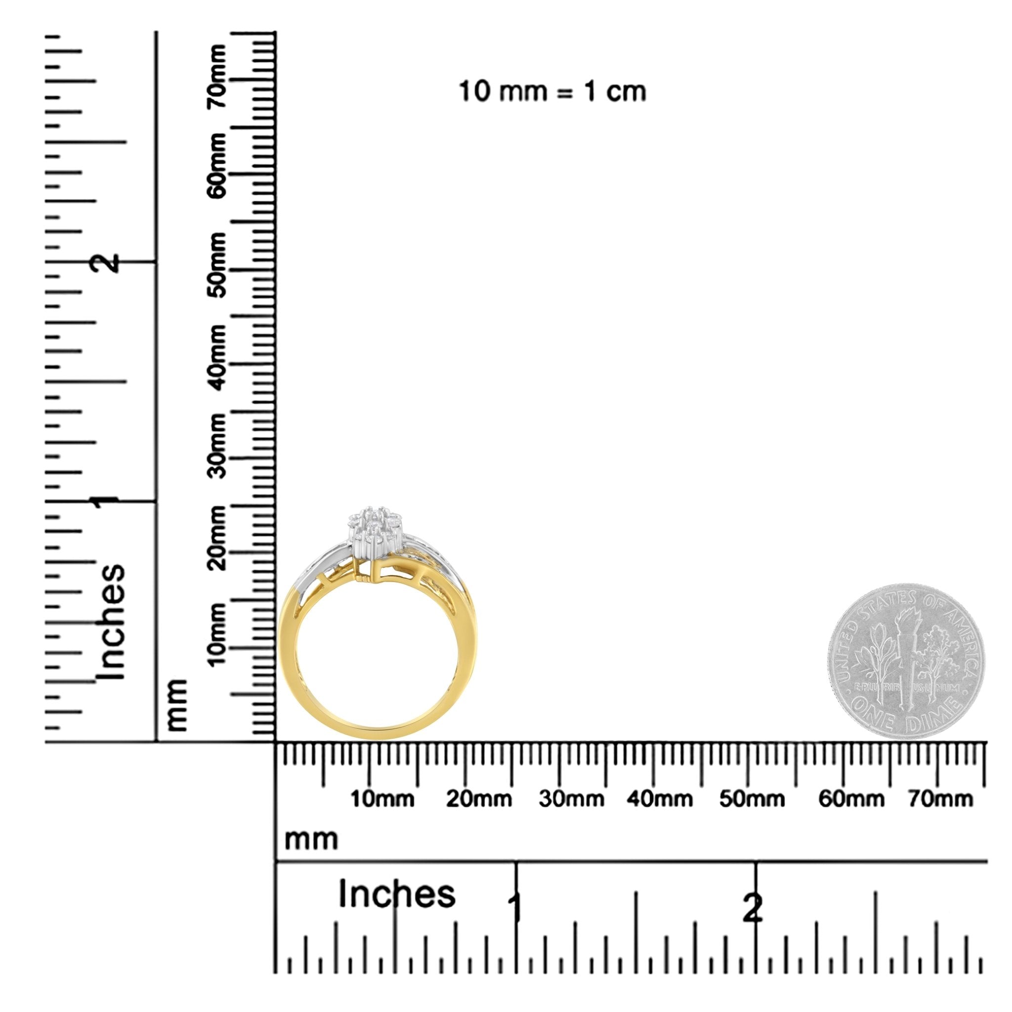 10K Yellow and White Gold 1/2 Cttw Diamond Marquise Shaped Cluster Split Shank Ring (H - I Color, SI2 - I1 Clarity) - Tuesday Morning - Rings