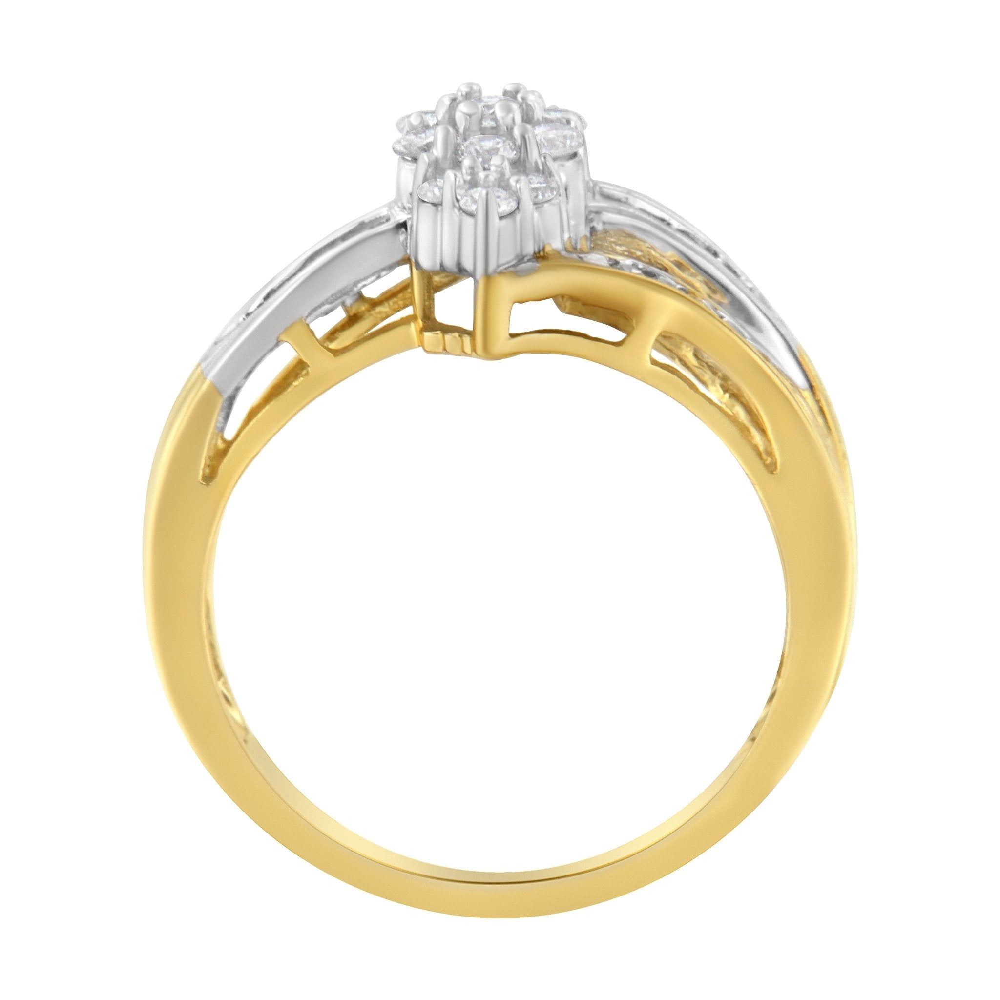 10K Yellow and White Gold 1/2 Cttw Diamond Marquise Shaped Cluster Split Shank Ring (H - I Color, SI2 - I1 Clarity) - Tuesday Morning - Rings