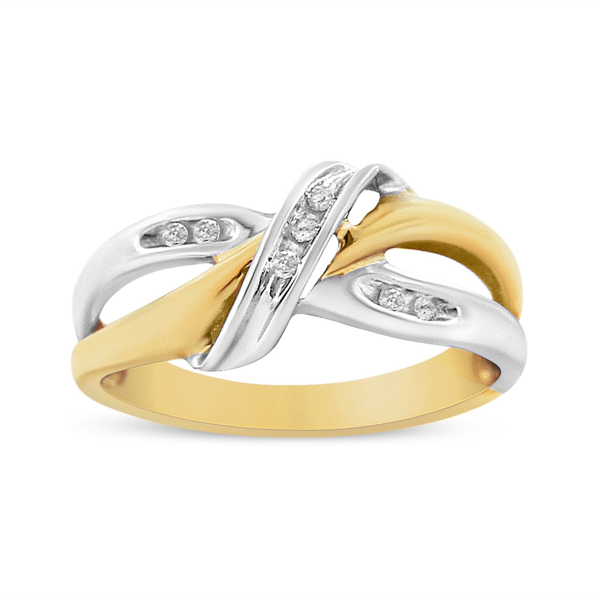 10K Yellow and White Gold 1/20 Cttw Round - Cut Diamond Bypass Ring (I2 Color, I - J Clarity) - Tuesday Morning - Rings