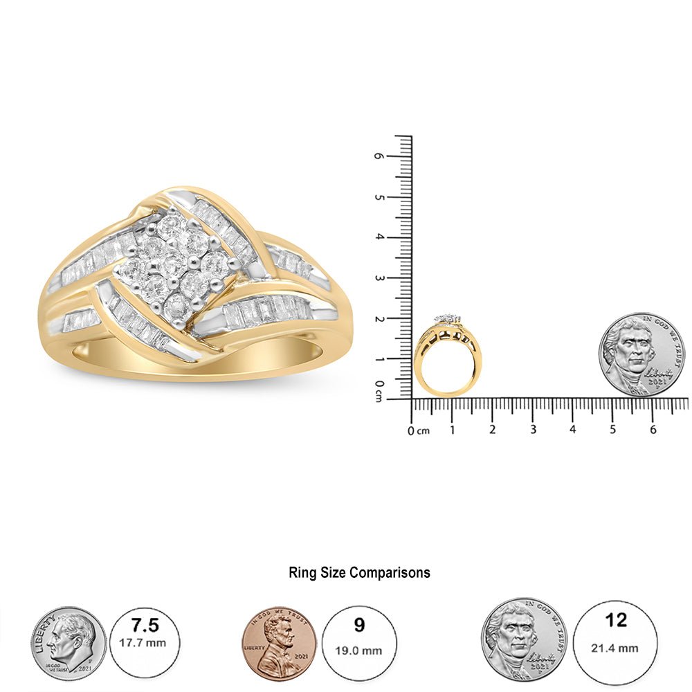 10K Yellow and White Gold 3/4 Cttw Diamond Cluster and Swirl Ring (H - I Color, I1 - I2 Clarity) - Tuesday Morning - Rings