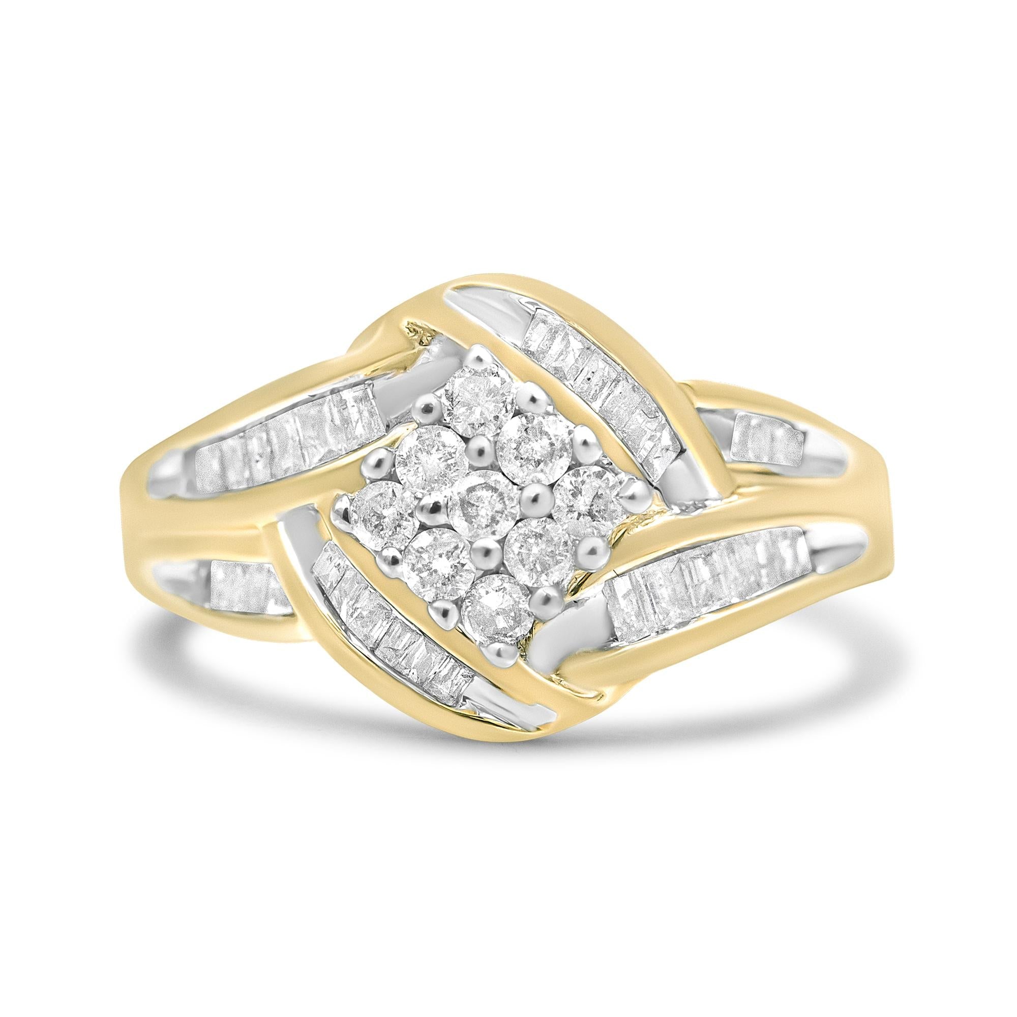 10K Yellow and White Gold 3/4 Cttw Diamond Cluster and Swirl Ring (H - I Color, I1 - I2 Clarity) - Tuesday Morning - Rings