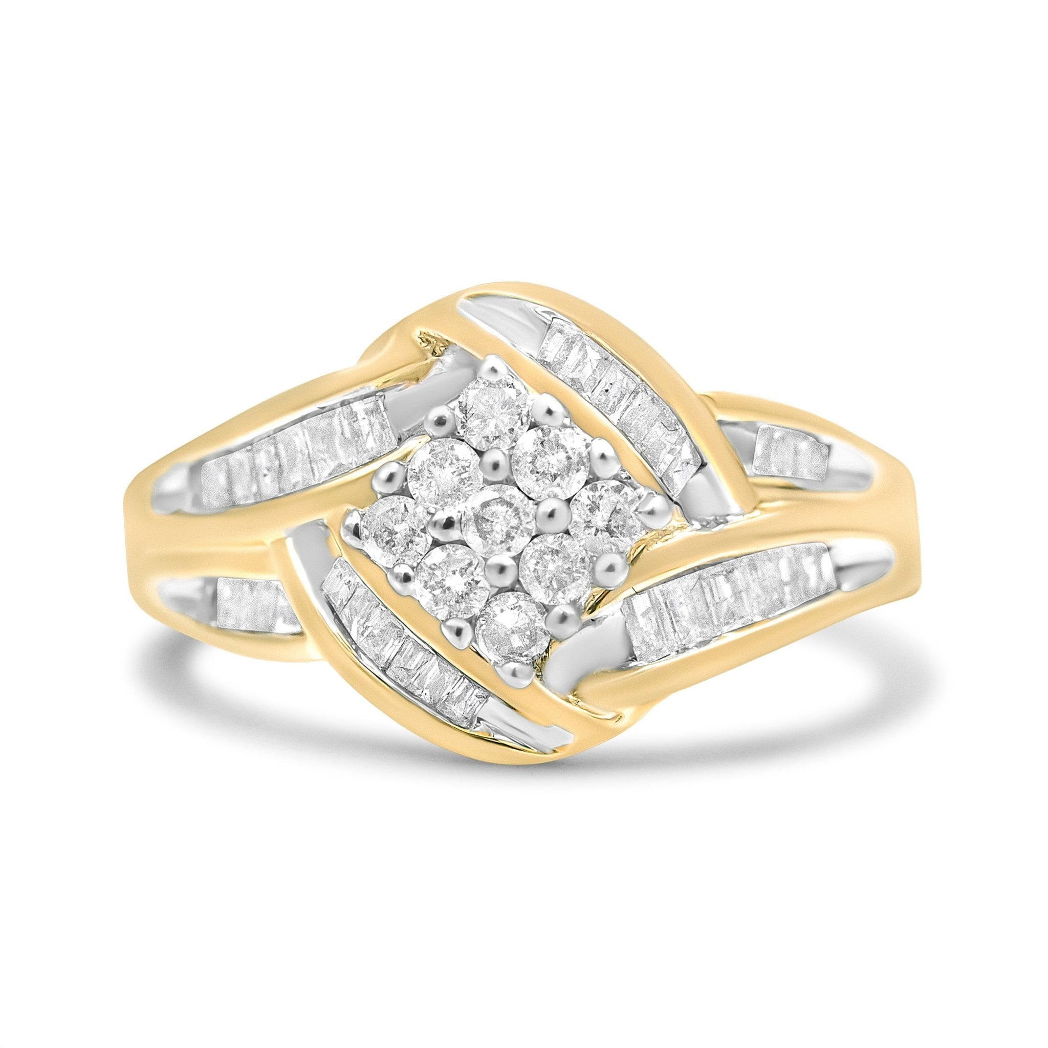 10K Yellow and White Gold 3/4 Cttw Diamond Cluster and Swirl Ring (H - I Color, I1 - I2 Clarity) - Tuesday Morning - Rings