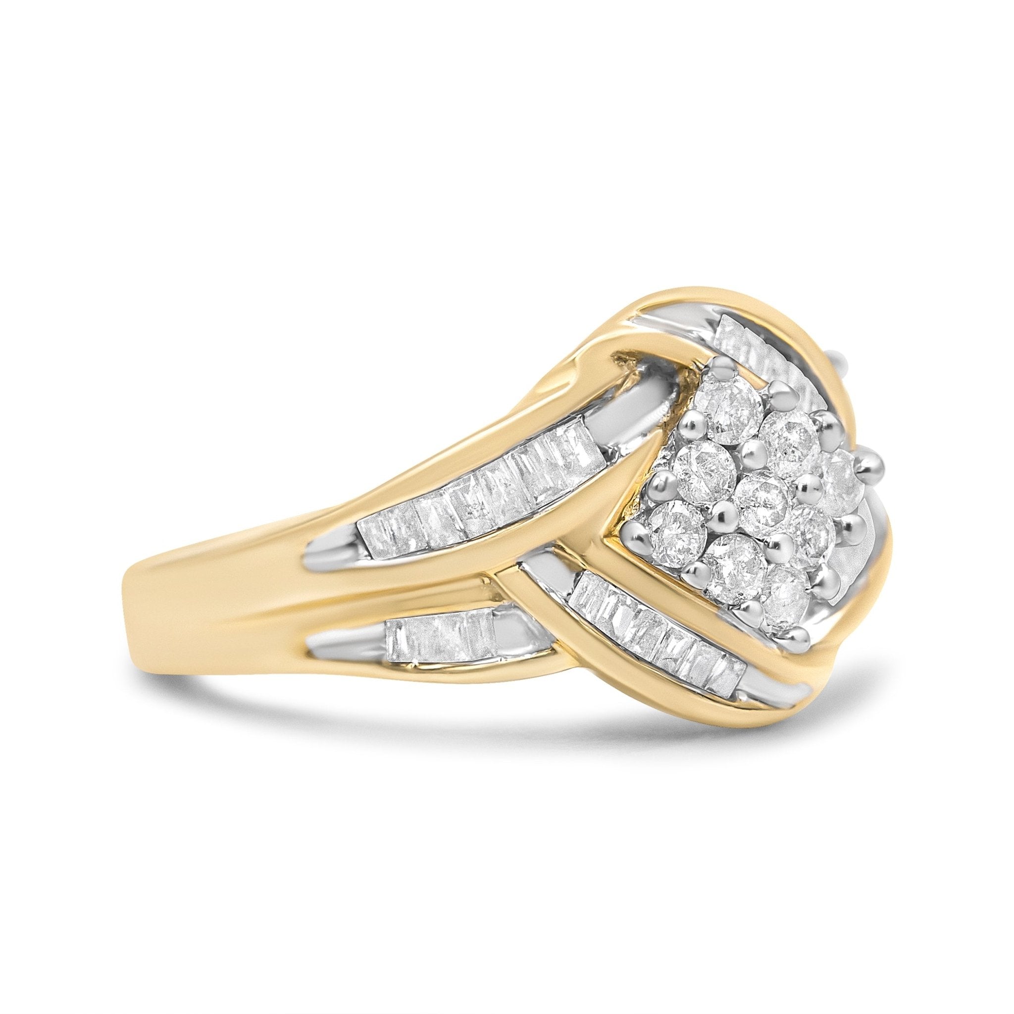 10K Yellow and White Gold 3/4 Cttw Diamond Cluster and Swirl Ring (H - I Color, I1 - I2 Clarity) - Tuesday Morning - Rings