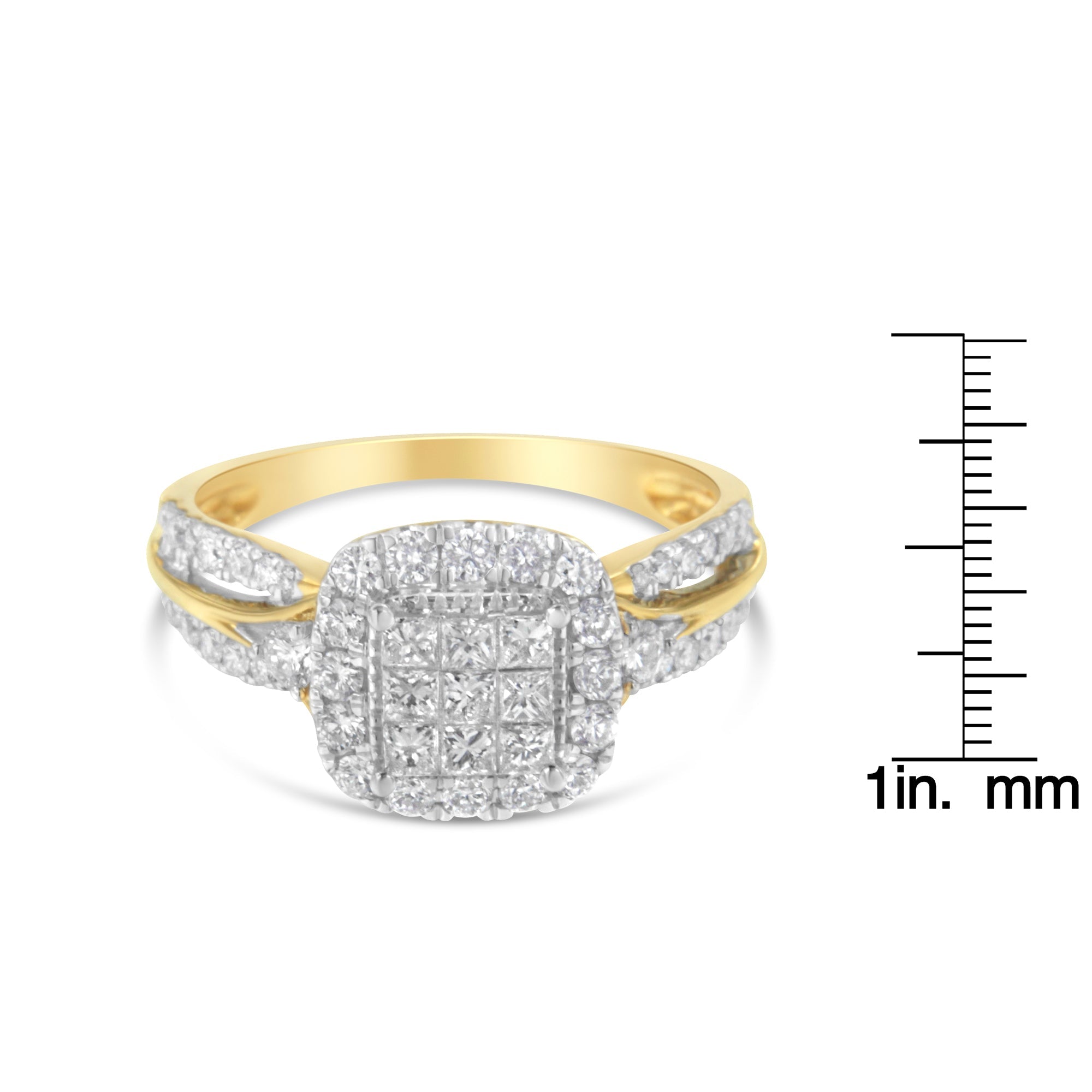 10K Yellow Gold 1.0 Cttw Diamond Composite Cushion - Shape Halo 3 - Band - Look Engagement Ring (H - I Color, SI1 - SI2 Clarity) - Tuesday Morning - Engagement Rings