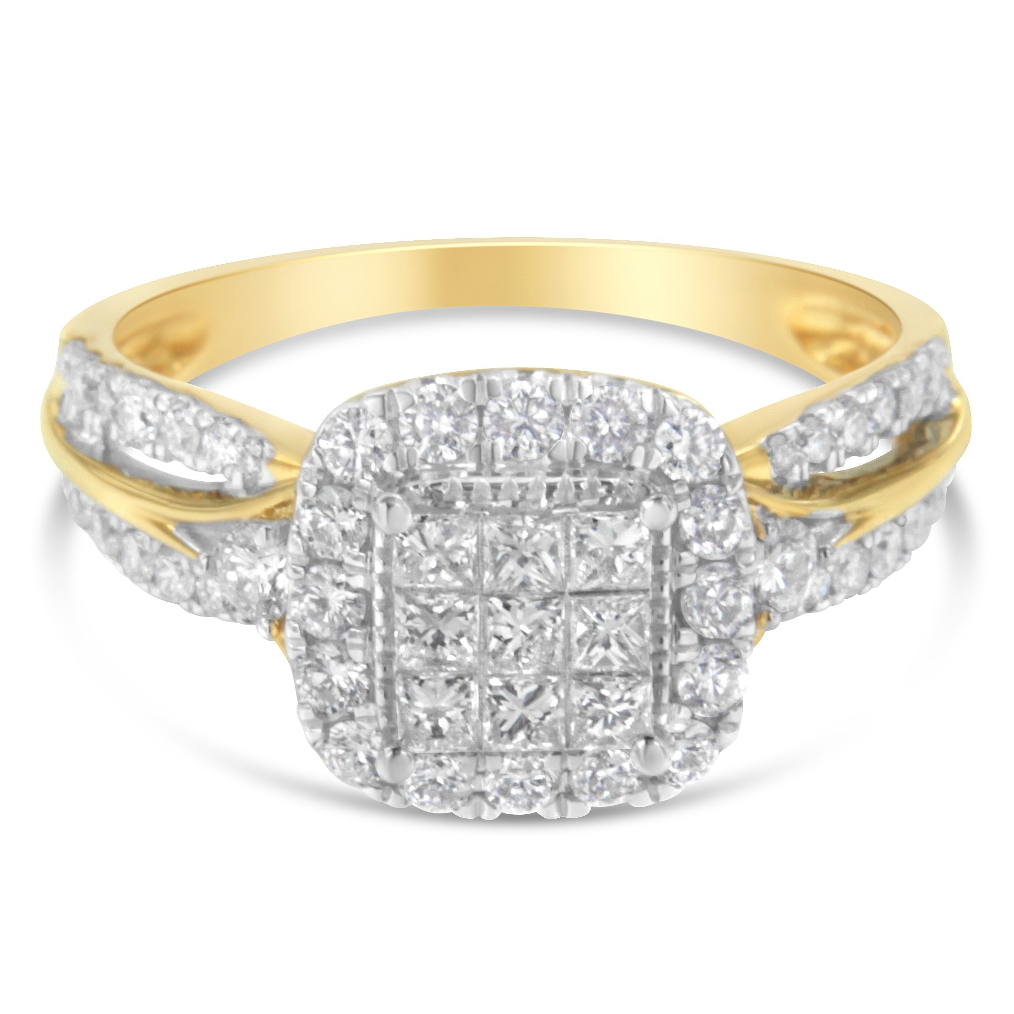 10K Yellow Gold 1.0 Cttw Diamond Composite Cushion - Shape Halo 3 - Band - Look Engagement Ring (H - I Color, SI1 - SI2 Clarity) - Tuesday Morning - Engagement Rings