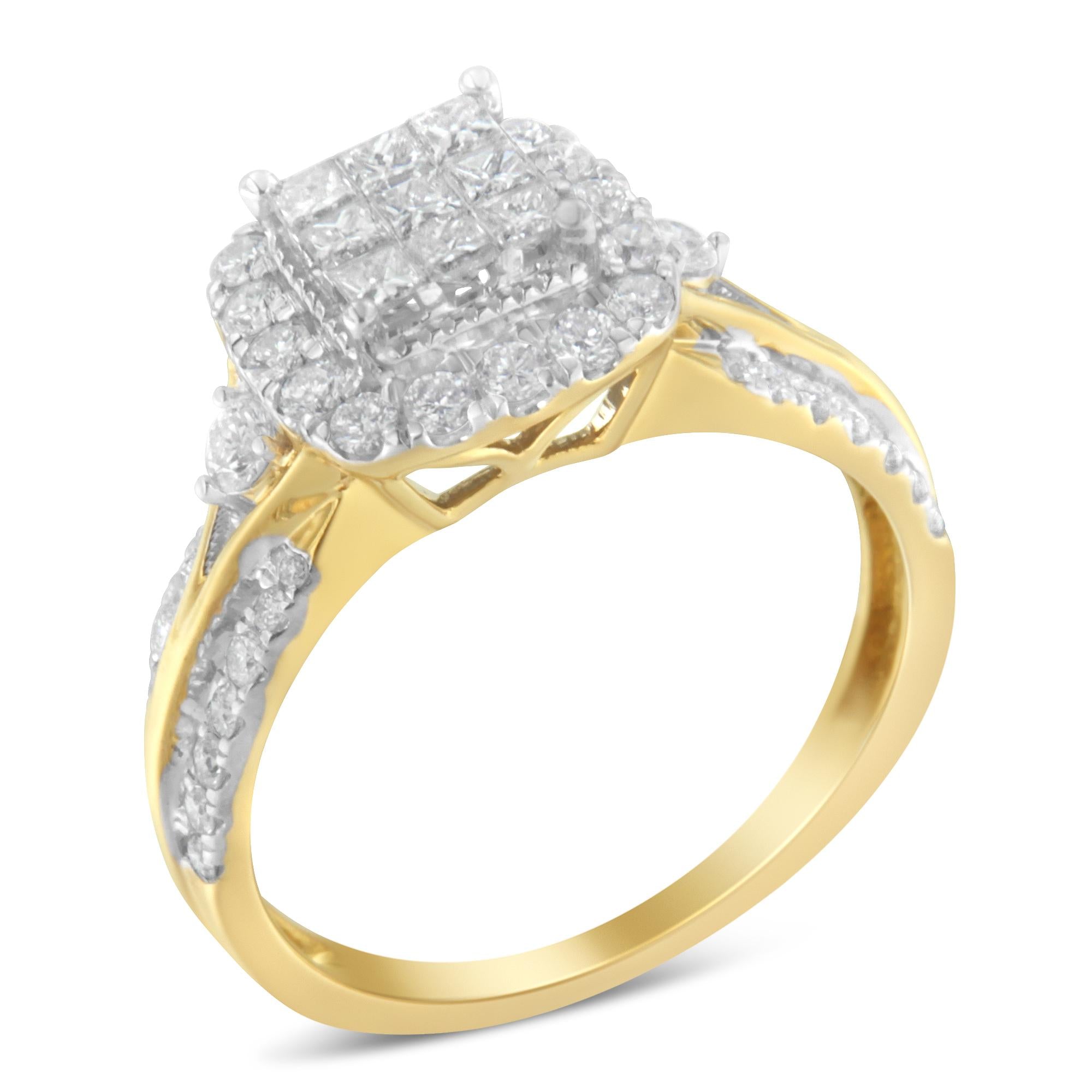 10K Yellow Gold 1.0 Cttw Diamond Composite Cushion - Shape Halo 3 - Band - Look Engagement Ring (H - I Color, SI1 - SI2 Clarity) - Tuesday Morning - Engagement Rings