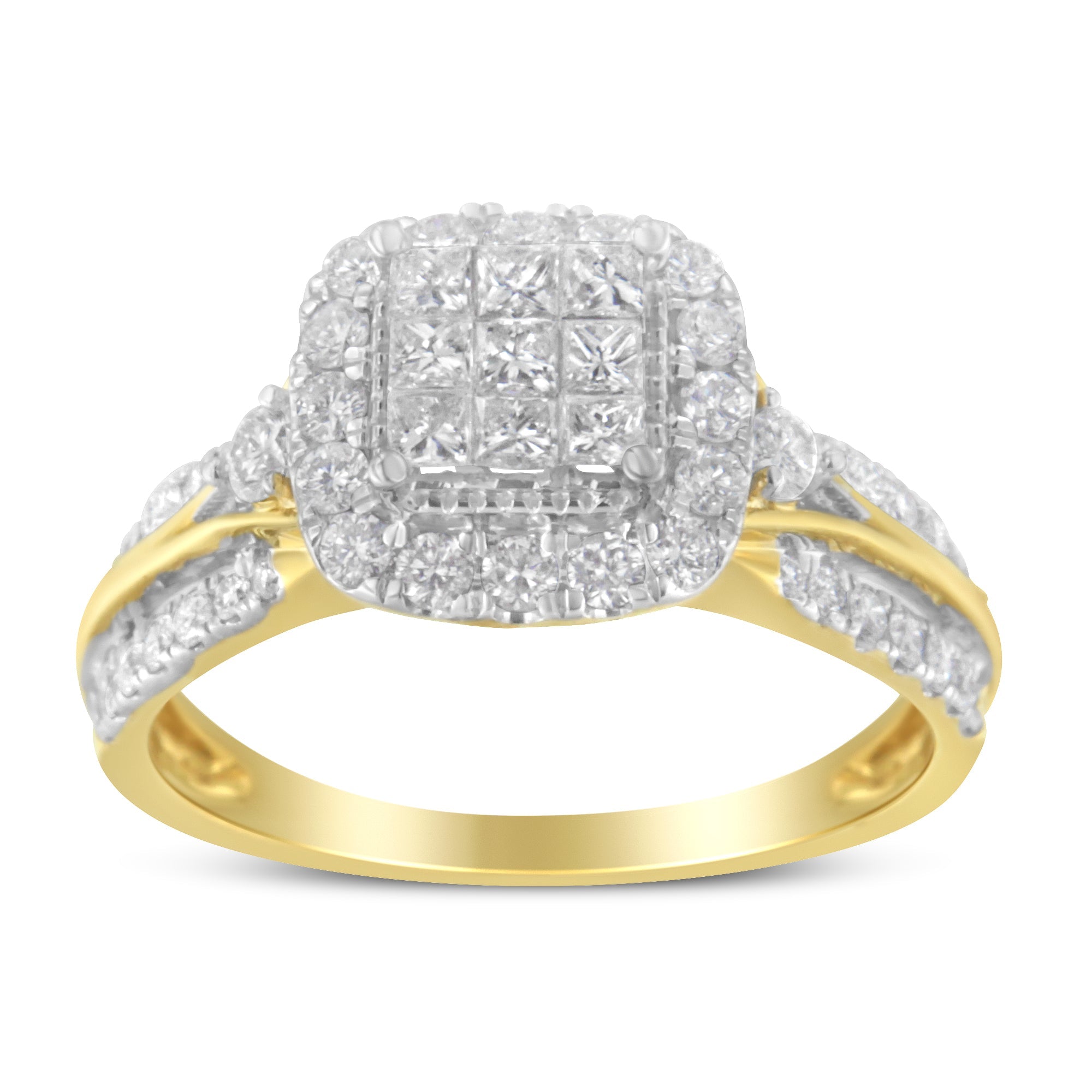 10K Yellow Gold 1.0 Cttw Diamond Composite Cushion - Shape Halo 3 - Band - Look Engagement Ring (H - I Color, SI1 - SI2 Clarity) - Tuesday Morning - Engagement Rings