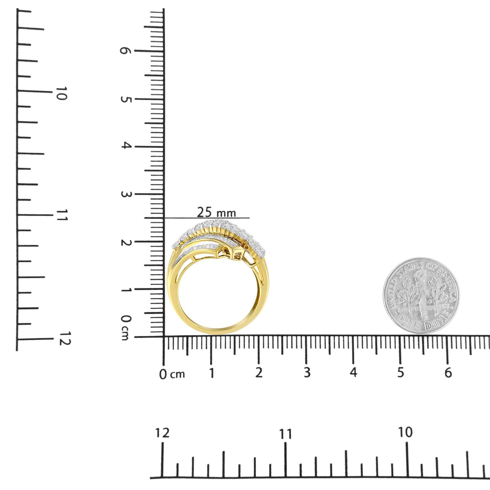 10K Yellow Gold 1.0 Cttw Round & Baguette Cut Diamond 64 Stone Bypass Style Channel Set Modern Statement Ring (H - I Color, SI1 - SI2 Clarity) - Tuesday Morning - Rings