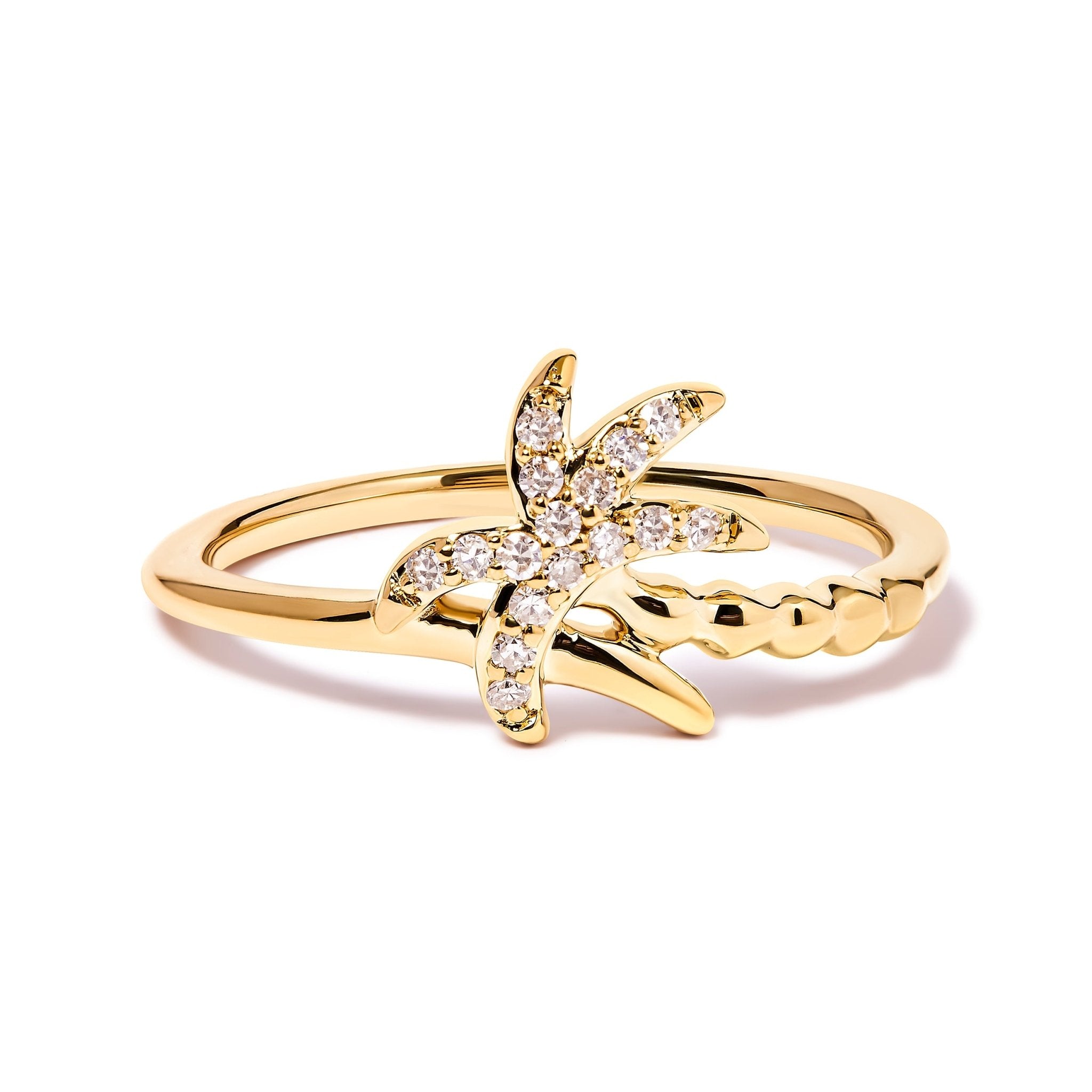 10K Yellow Gold 1/10 Cttw Diamond Palm Tree Statement Ring (H - I Color, I1 - I2 Clarity) - Tuesday Morning - Rings