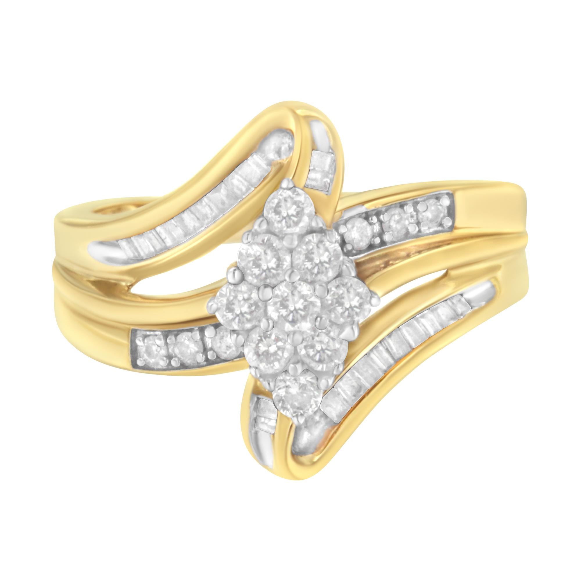 10K Yellow Gold 1/2 cttw Diamond Cluster Cocktail Ring (J - K Clarity, I1 - I2 Color) - Tuesday Morning - Rings