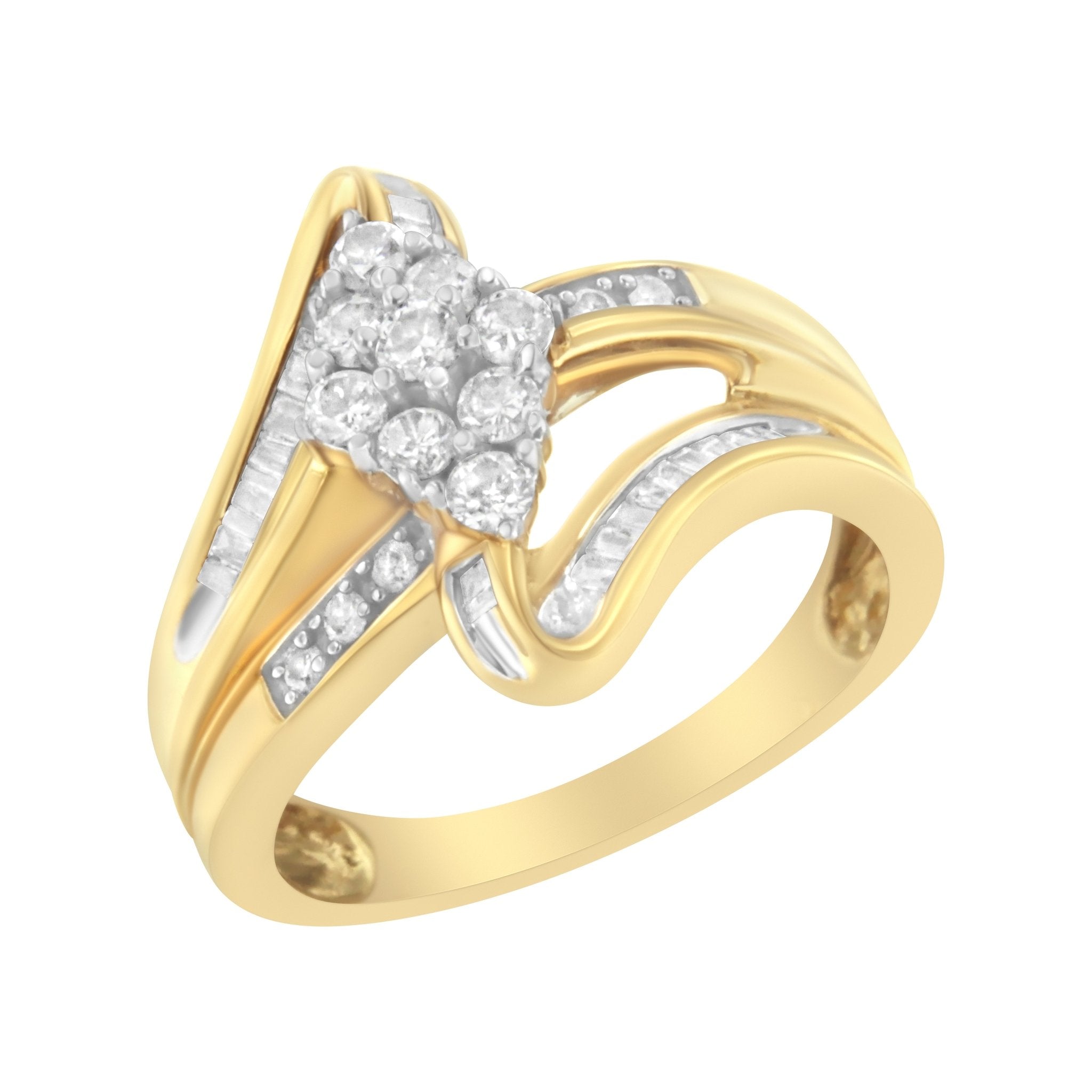 10K Yellow Gold 1/2 cttw Diamond Cluster Cocktail Ring (J - K Clarity, I1 - I2 Color) - Tuesday Morning - Rings