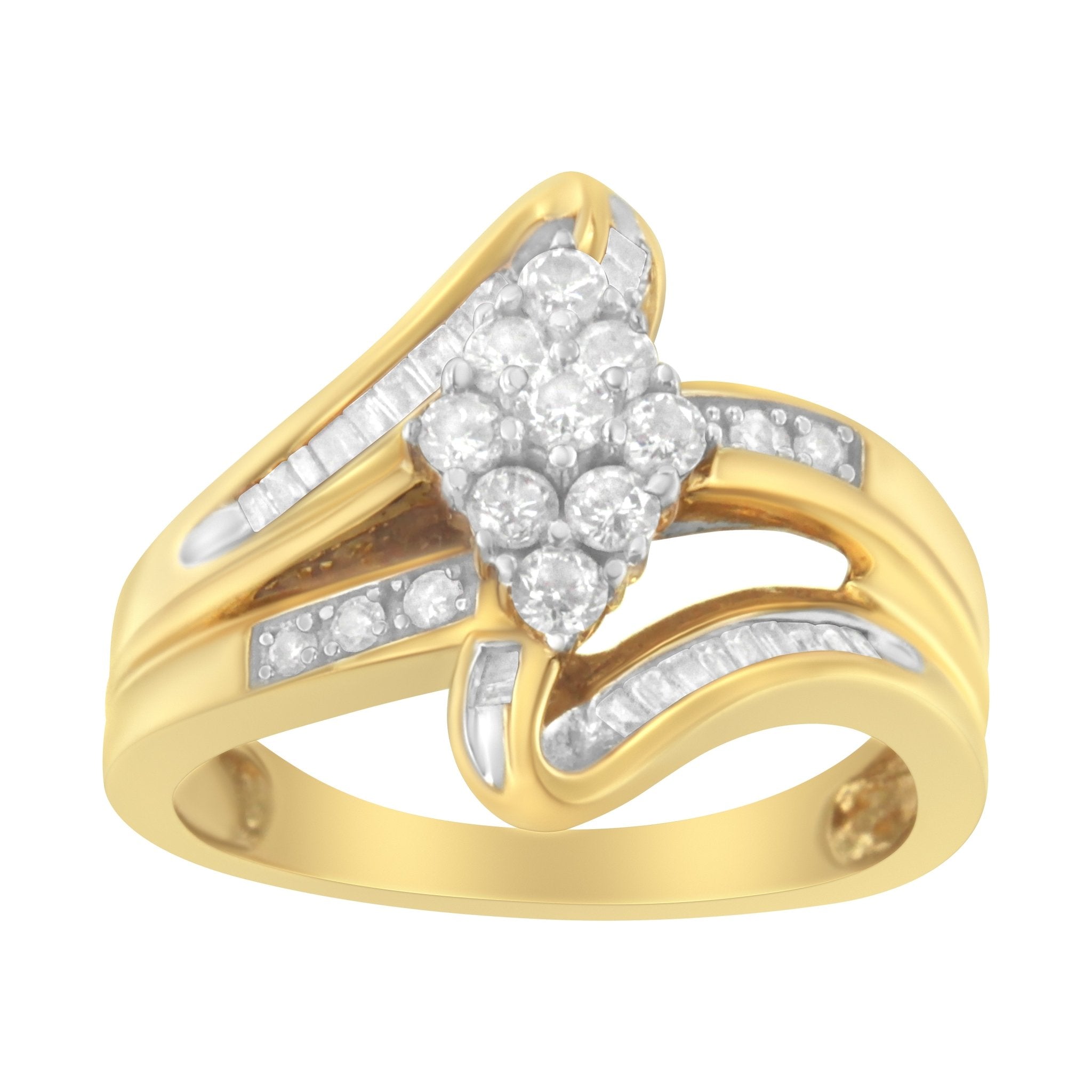 10K Yellow Gold 1/2 cttw Diamond Cluster Cocktail Ring (J - K Clarity, I1 - I2 Color) - Tuesday Morning - Rings