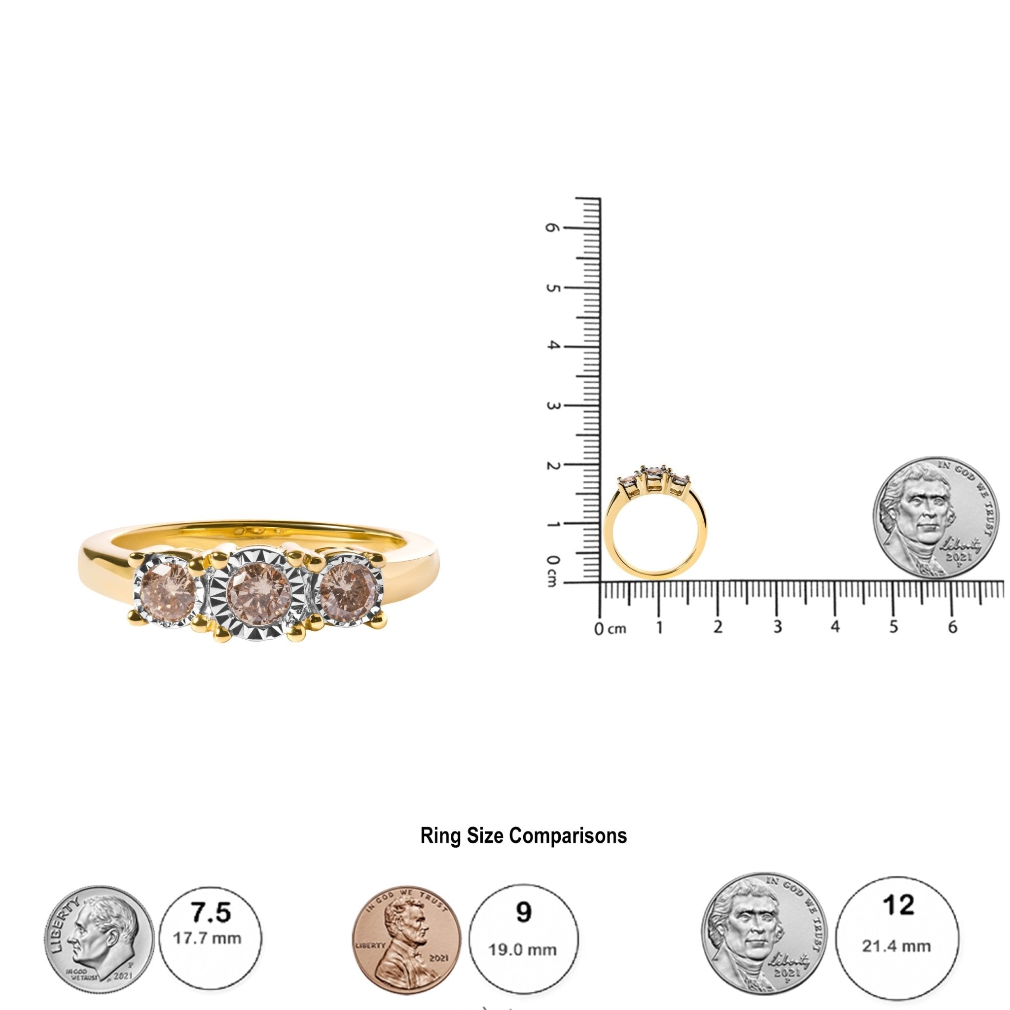 10K Yellow Gold 1/2 Cttw Miracle Set Round Diamond Three Stone Illusion Plate Ring (I - J Color, I2 - I3 Clarity) - Tuesday Morning - Rings