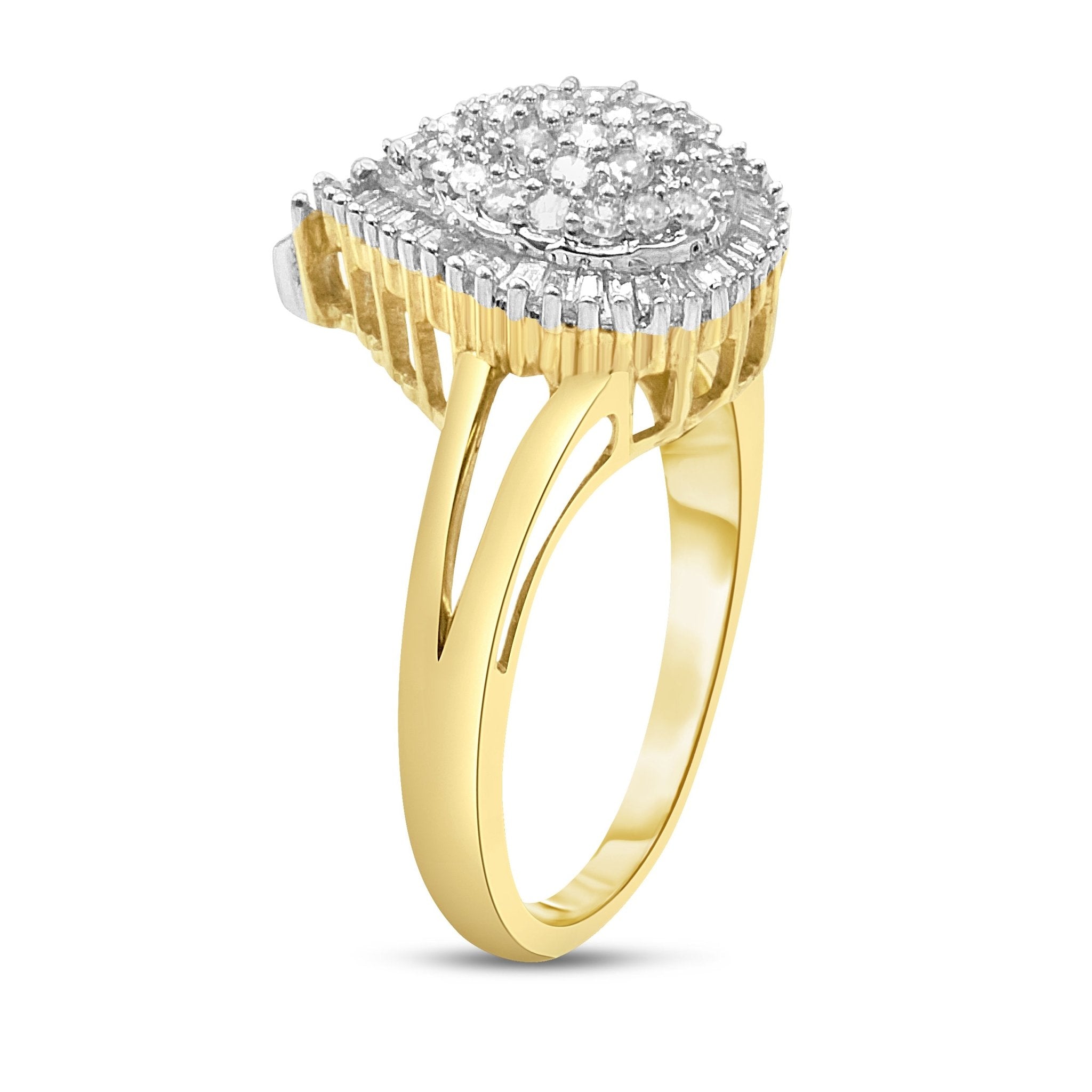 10K Yellow Gold 1/2 Cttw Round and Baguette - Cut Diamond Pear Ring (I - J Color, I1 - I2 Clarity) - Tuesday Morning - Rings