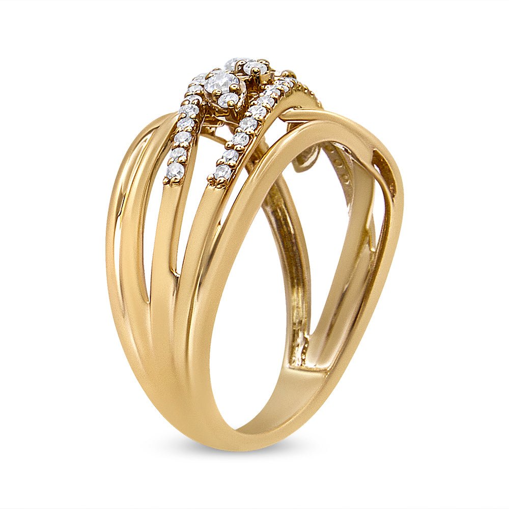 10K Yellow Gold 1/2 Cttw Round - Cut Multi Row Diamond Split Shank Cocktail Ring (H - I Color, SI2 - I1 Clarity) - Tuesday Morning - Rings