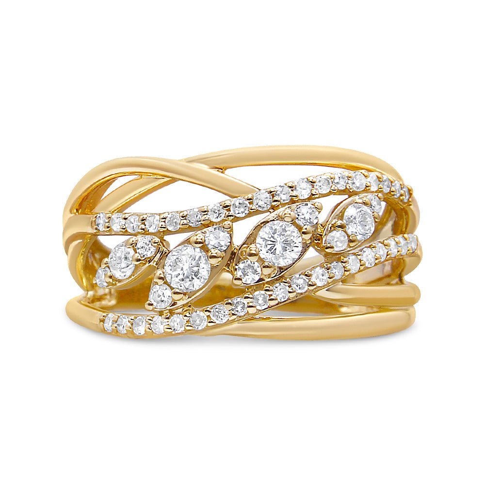 10K Yellow Gold 1/2 Cttw Round - Cut Multi Row Diamond Split Shank Cocktail Ring (H - I Color, SI2 - I1 Clarity) - Tuesday Morning - Rings