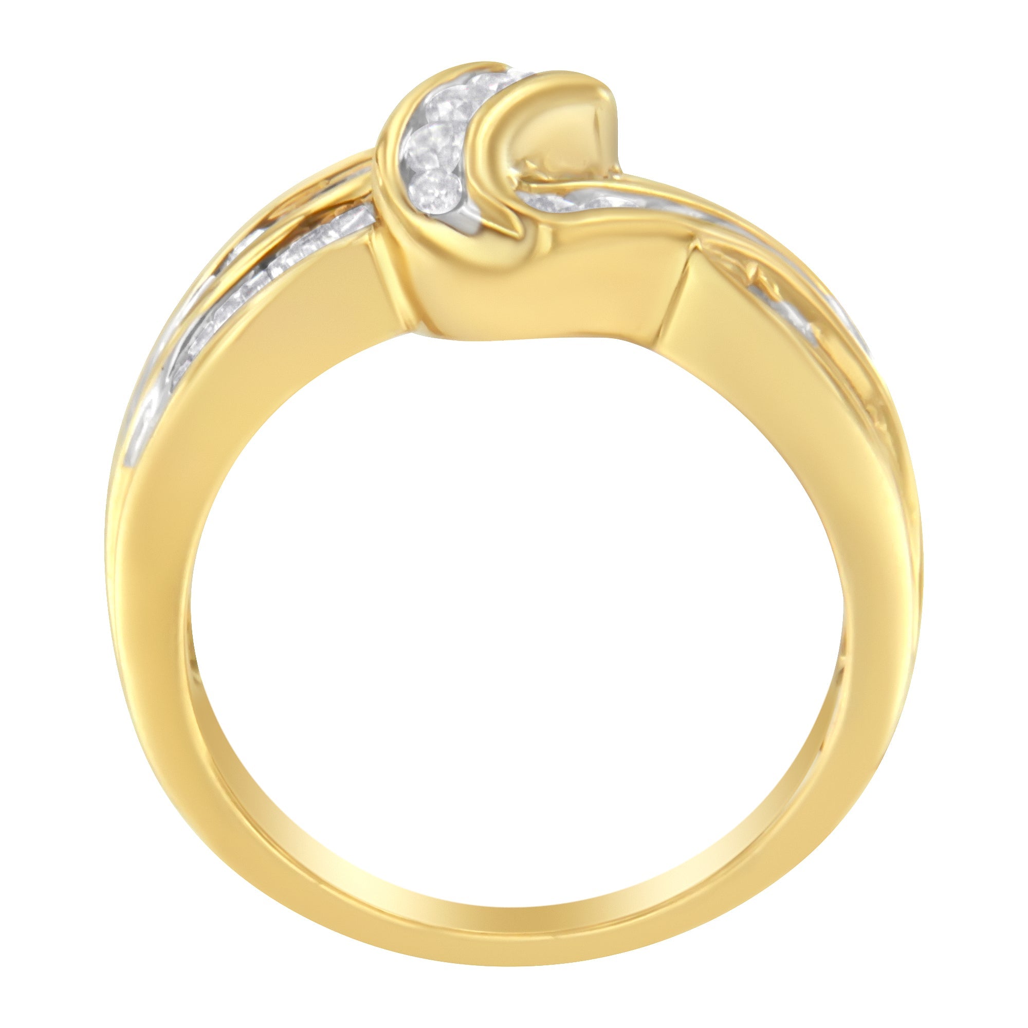 10K Yellow Gold 3/4 Cttw Channel Set Round and Baguette - cut Diamond Double Shank Bypass Ring (J - K Color, I1 - I2 Clarity) - Tuesday Morning - Rings