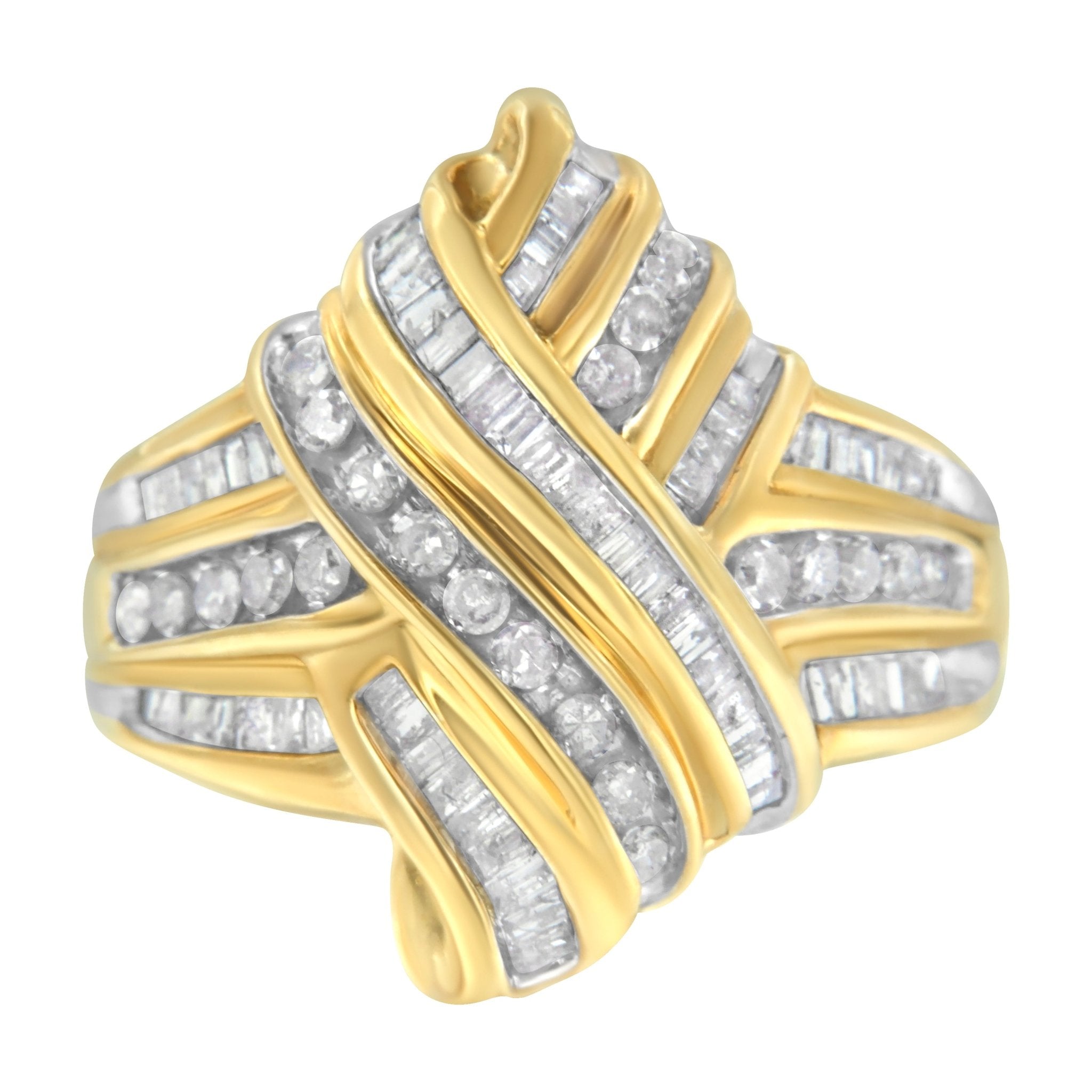 10K Yellow Gold Diamond Bypass Ring (1.0 cttw, H - I Color, I2 - I3 Clarity) - Tuesday Morning - Rings