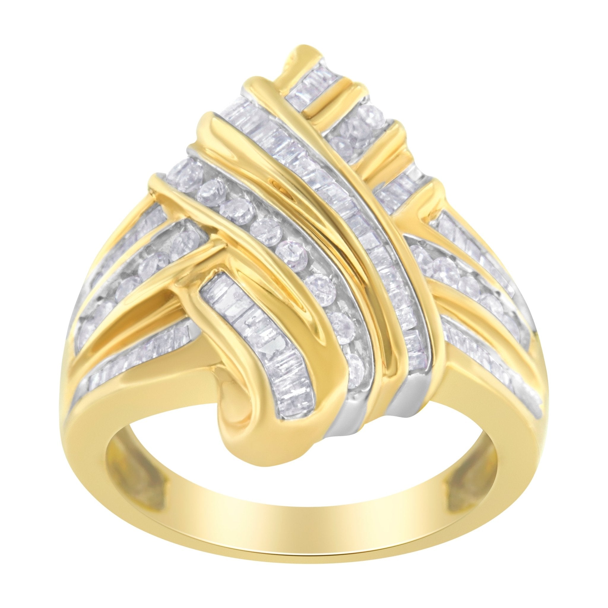 10K Yellow Gold Diamond Bypass Ring (1.0 cttw, H - I Color, I2 - I3 Clarity) - Tuesday Morning - Rings