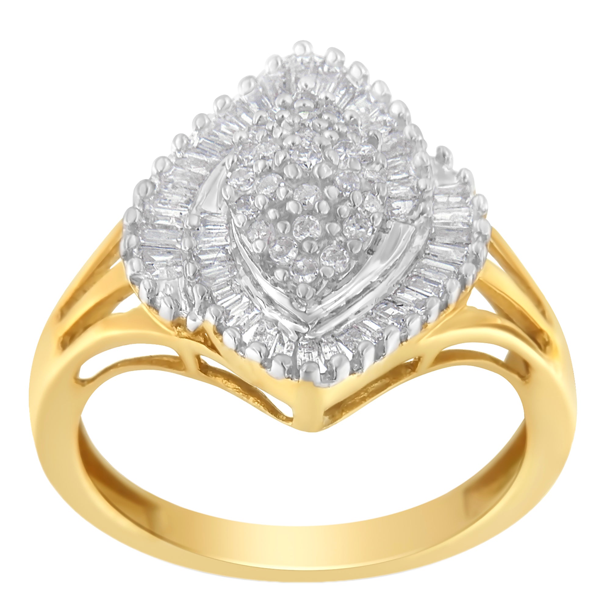 10K Yellow Gold Diamond Cocktail Ring (1/2 Cttw, J - K Color, I2 - I3 Clarity) - Tuesday Morning - Rings