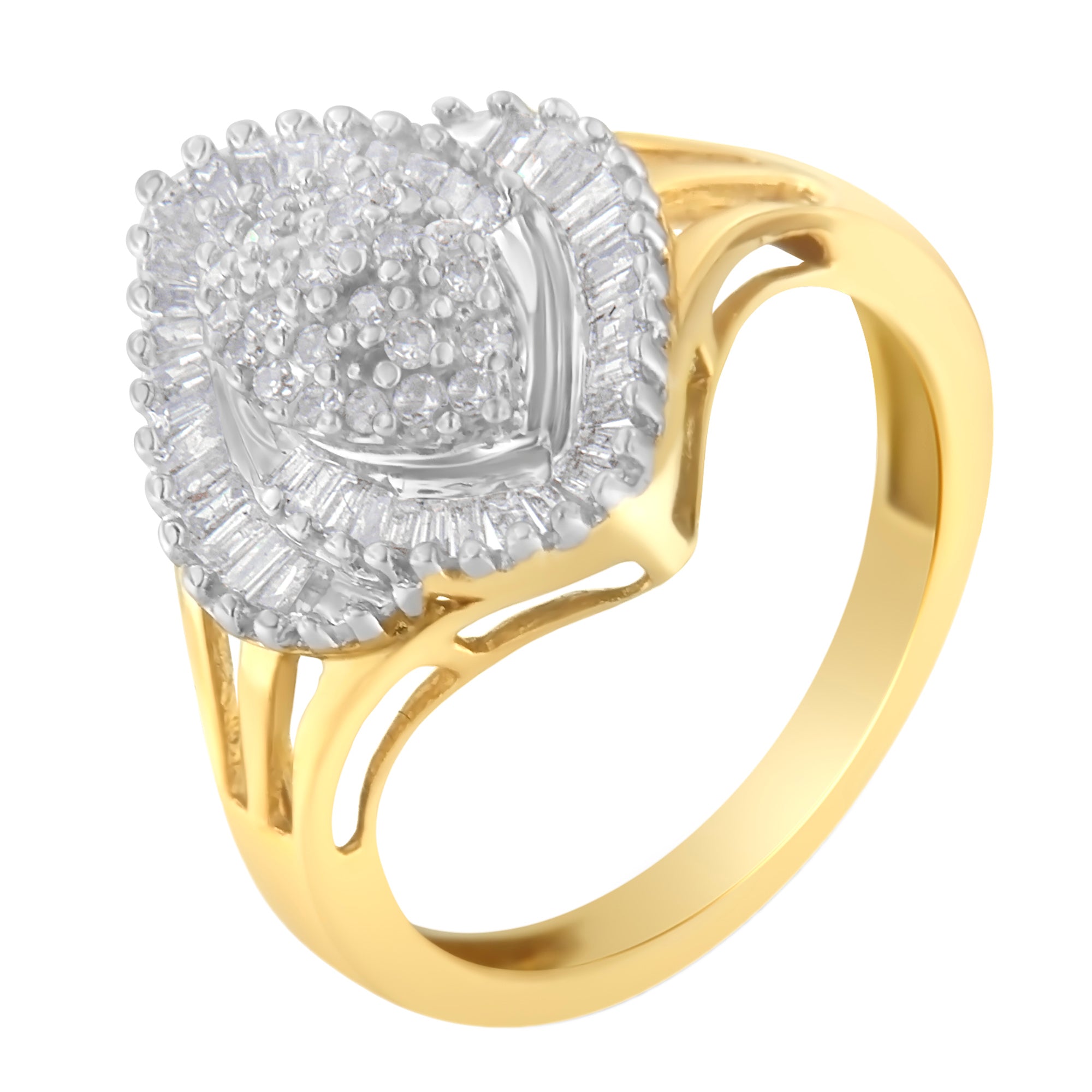 10K Yellow Gold Diamond Cocktail Ring (1/2 Cttw, J - K Color, I2 - I3 Clarity) - Tuesday Morning - Rings