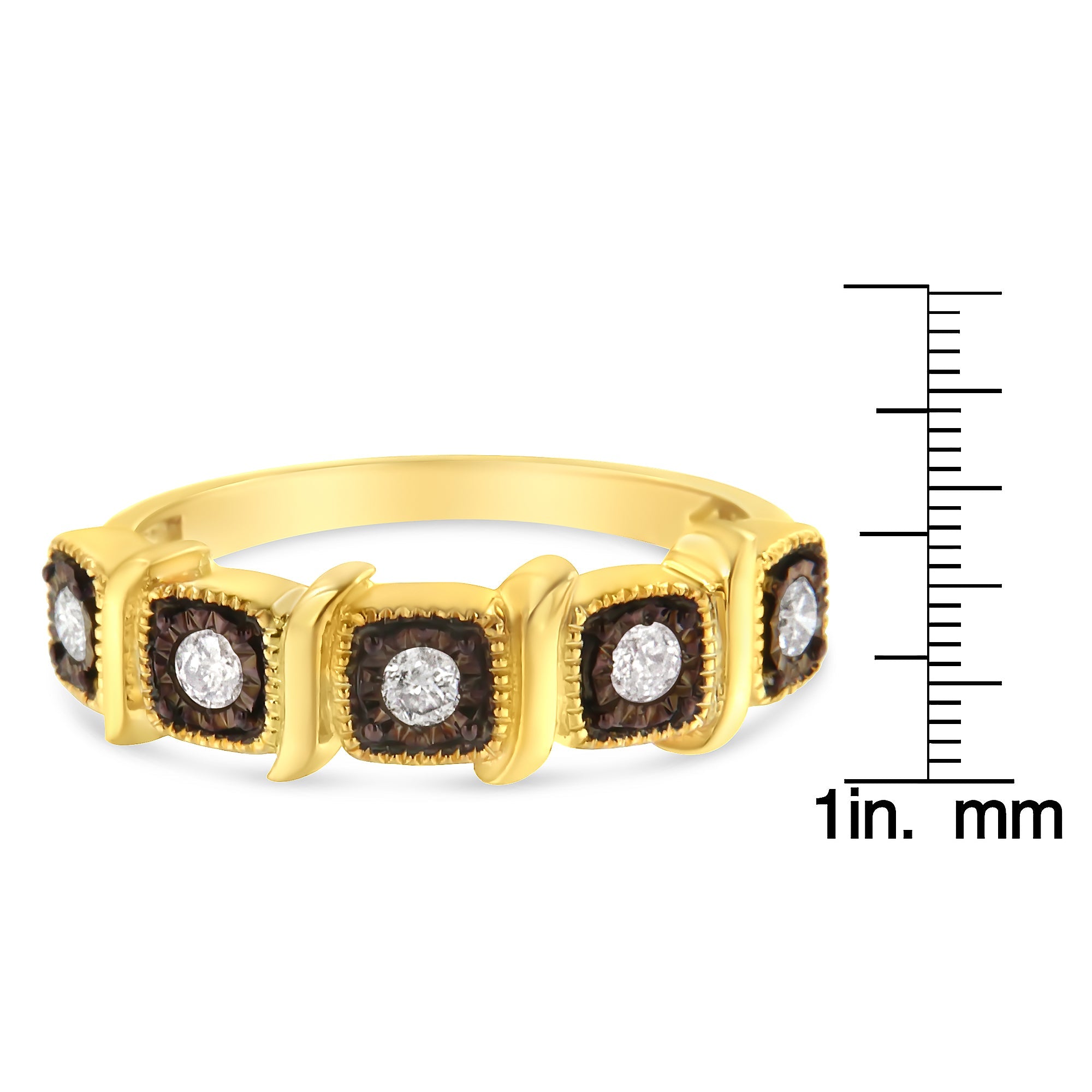 10K Yellow Gold Flashed .925 Sterling Silver Miracle - Set Diamond 5 - Stone Ring Band (1/4 Cttw, J - K Color, I2 - I3 Clarity) - Tuesday Morning - Rings