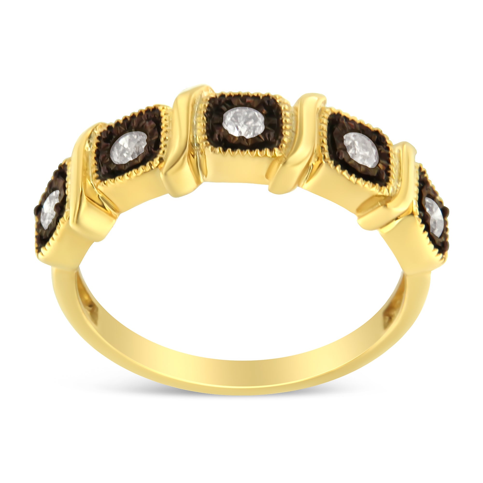 10K Yellow Gold Flashed .925 Sterling Silver Miracle - Set Diamond 5 - Stone Ring Band (1/4 Cttw, J - K Color, I2 - I3 Clarity) - Tuesday Morning - Rings