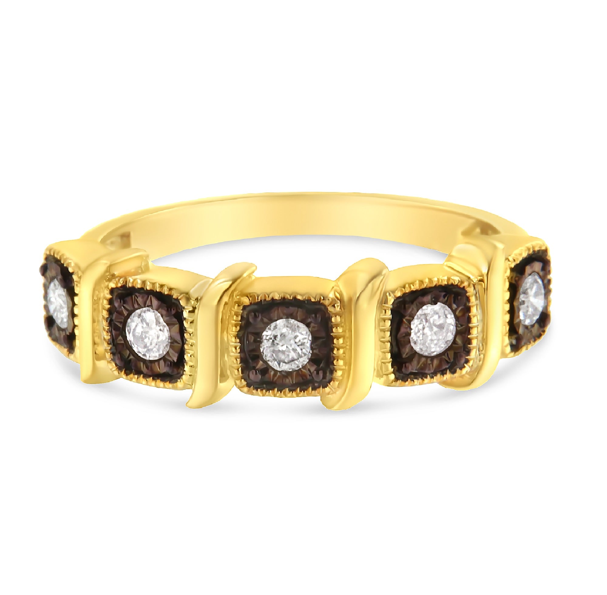 10K Yellow Gold Flashed .925 Sterling Silver Miracle - Set Diamond 5 - Stone Ring Band (1/4 Cttw, J - K Color, I2 - I3 Clarity) - Tuesday Morning - Rings