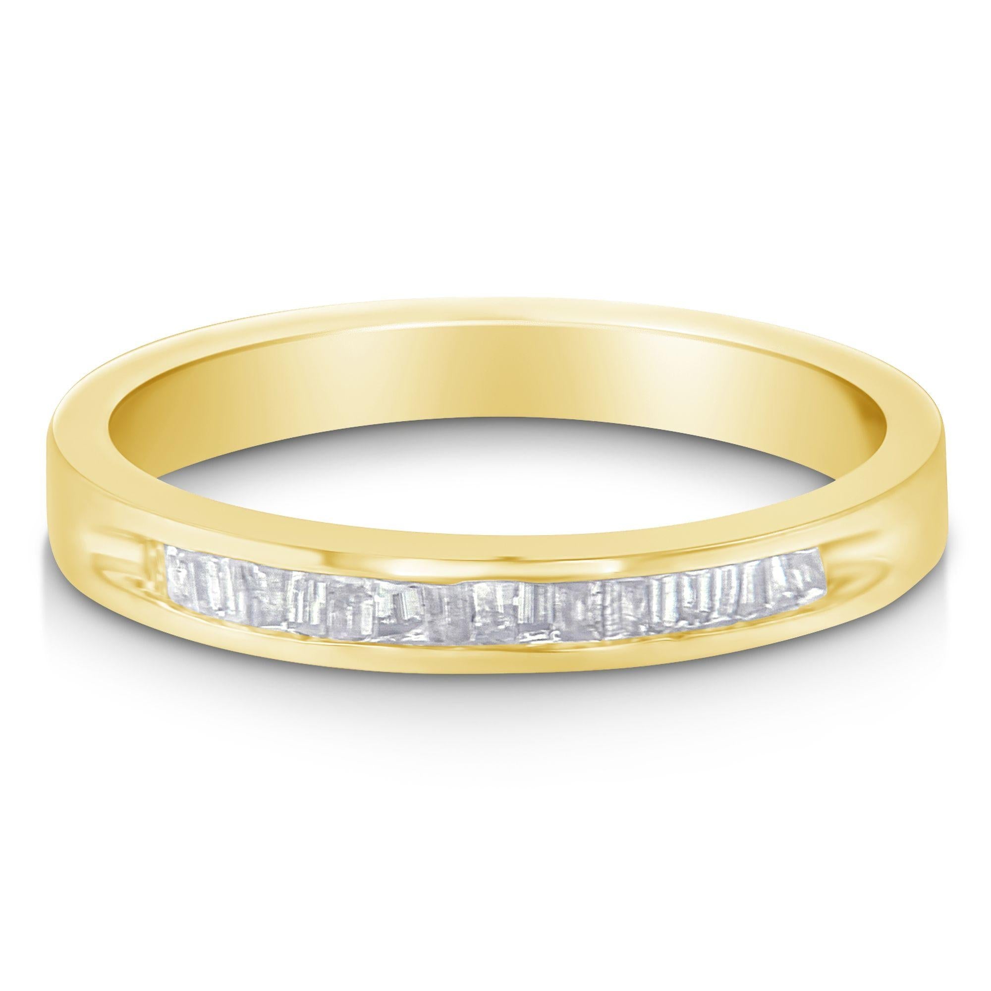 10K Yellow Gold over .925 Sterling Silver 1/5 Cttw Diamond Channel - Set Stackable Band Ring (H - I Color, I1 - I2 Clarity) - Tuesday Morning - Rings