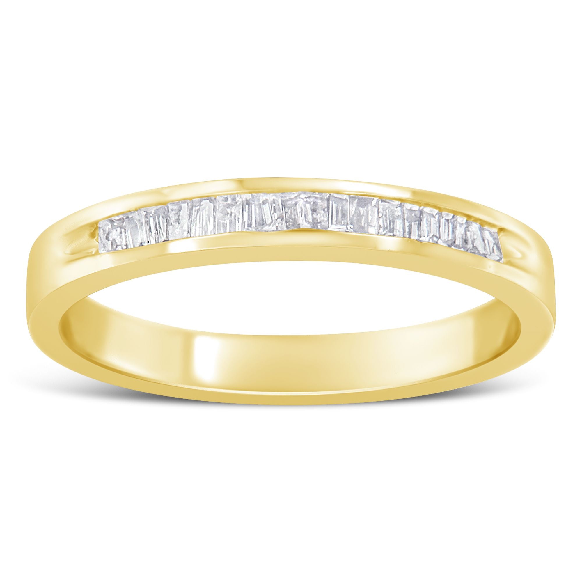 10K Yellow Gold over .925 Sterling Silver 1/5 Cttw Diamond Channel - Set Stackable Band Ring (H - I Color, I1 - I2 Clarity) - Tuesday Morning - Rings