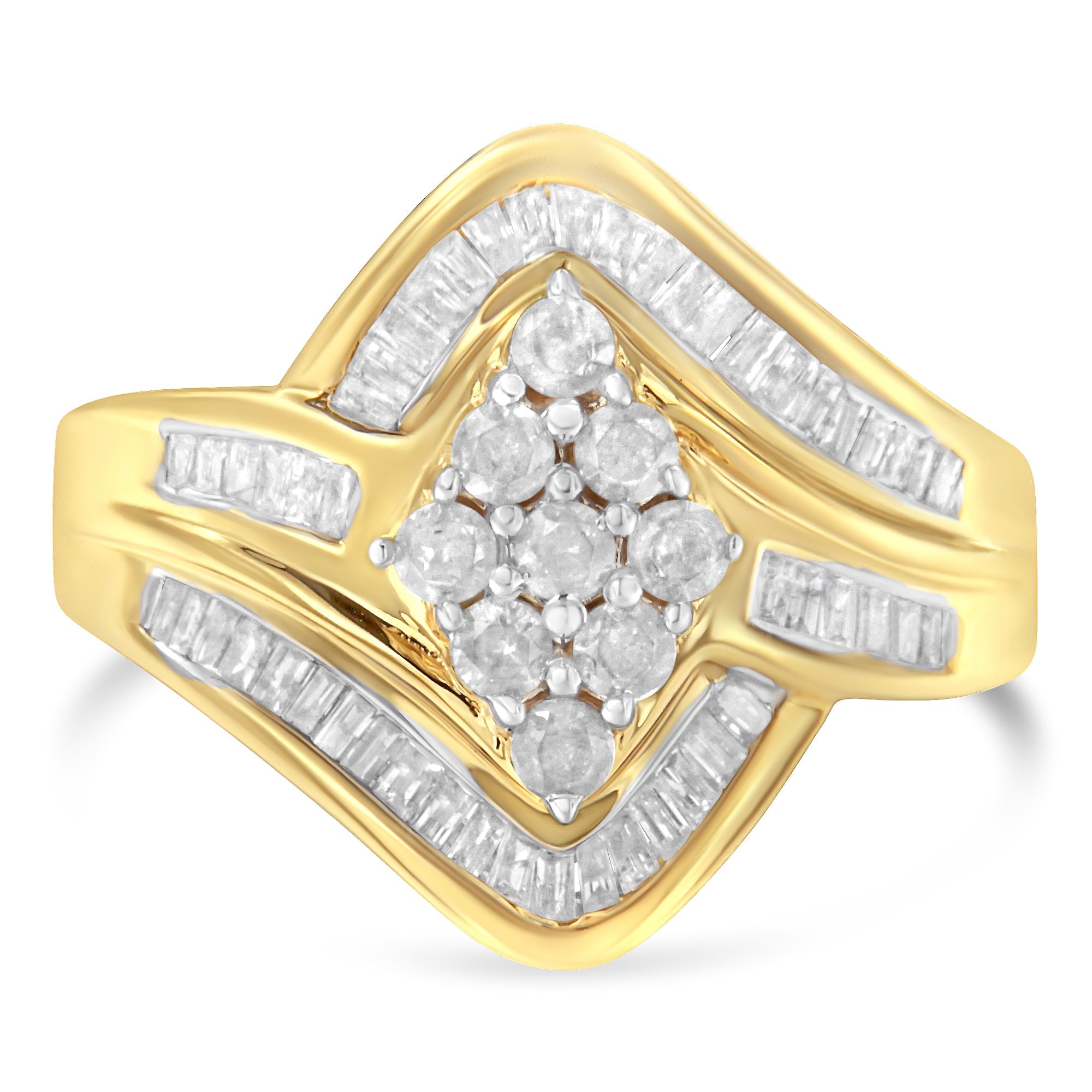 10K Yellow Gold over .925 Sterling Silver Diamond Bypass Cluster Ring (1 Cttw, I - J Color, I2 - I3 Clarity) - Tuesday Morning - Rings