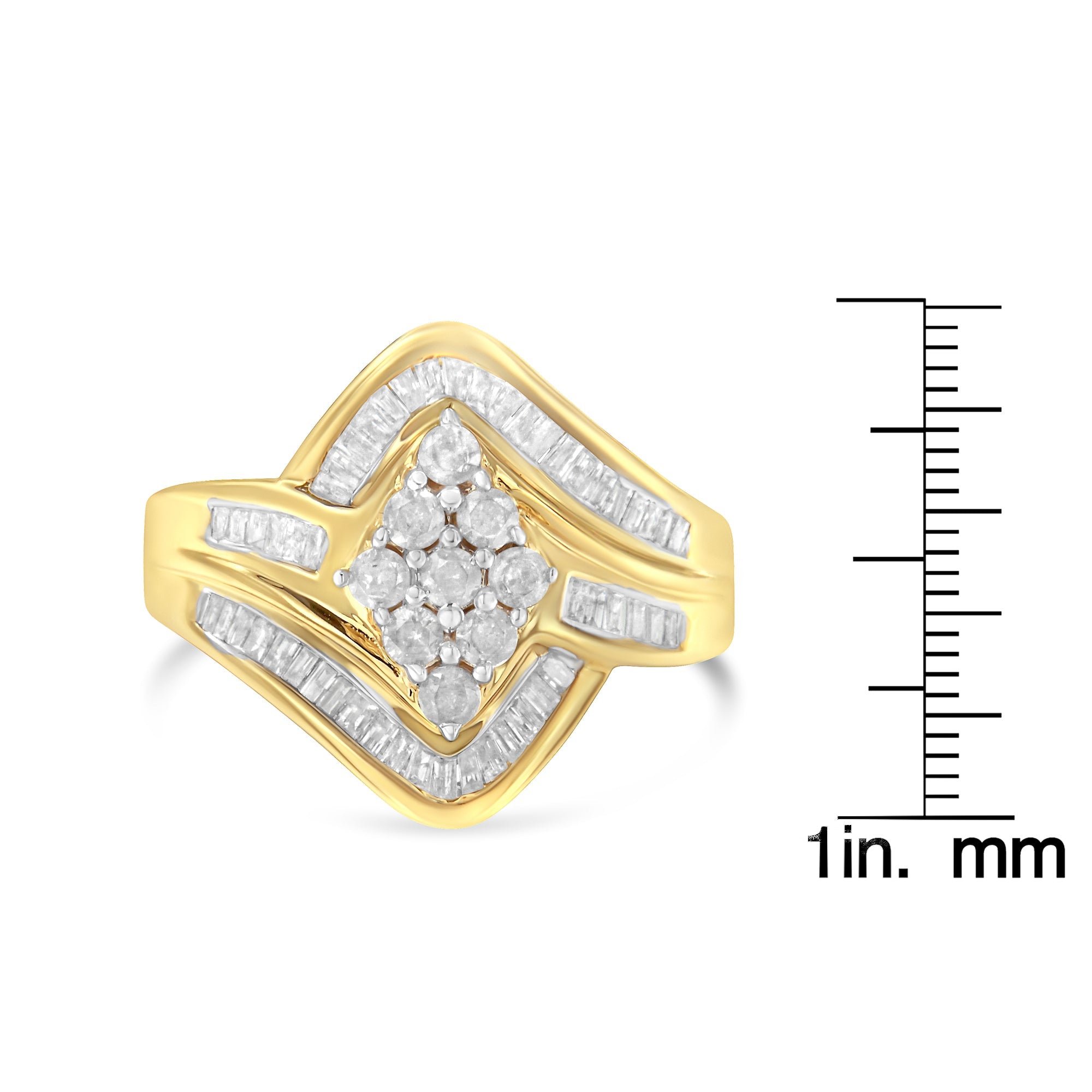 10K Yellow Gold over .925 Sterling Silver Diamond Bypass Cluster Ring (1 Cttw, I - J Color, I2 - I3 Clarity) - Tuesday Morning - Rings