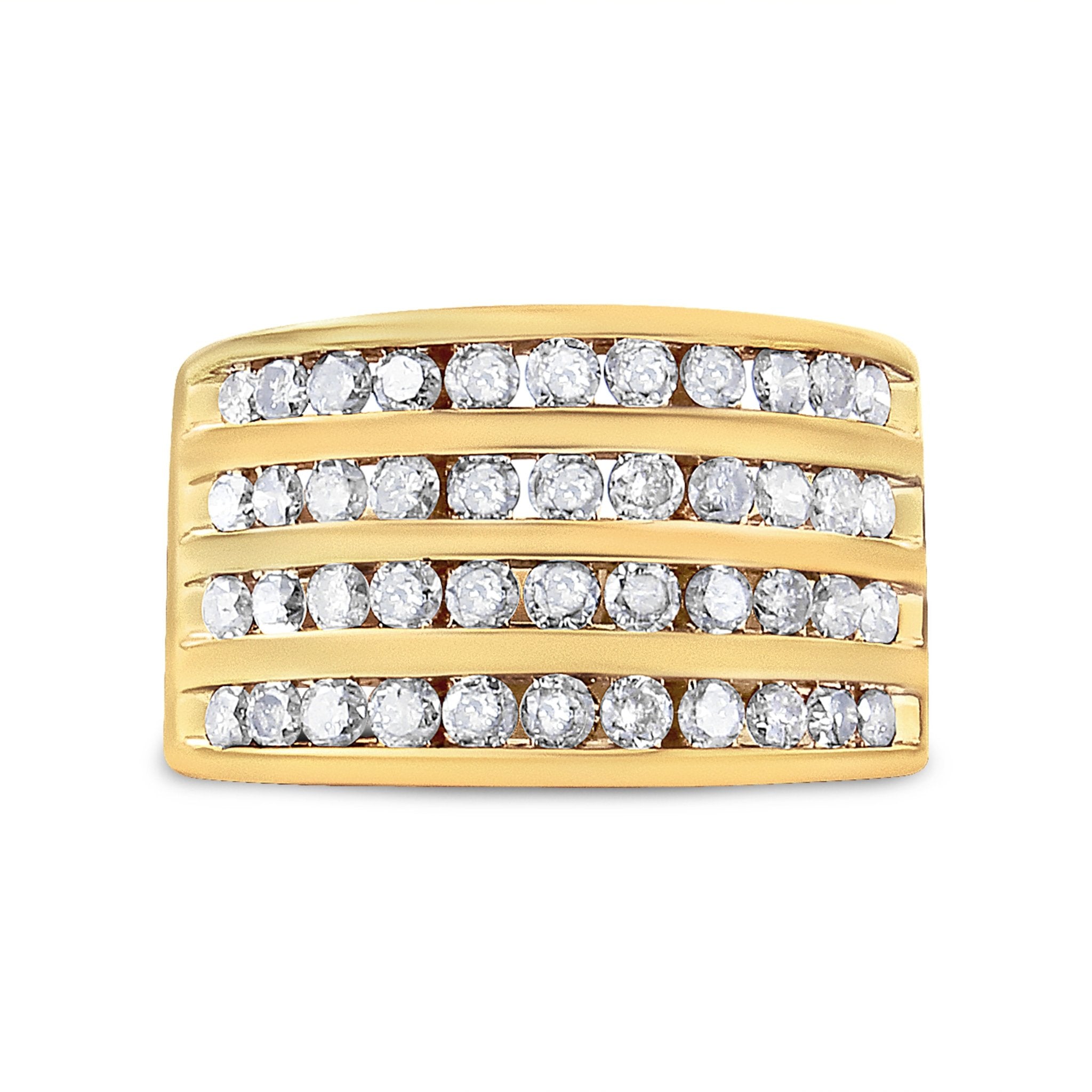 10K Yellow Gold Plated .925 Sterling Silver 1 1/2 Cttw Diamond 4 Row Channel Band Ring (Champagne Color, I2 - I3 Clarity) - Tuesday Morning - Rings