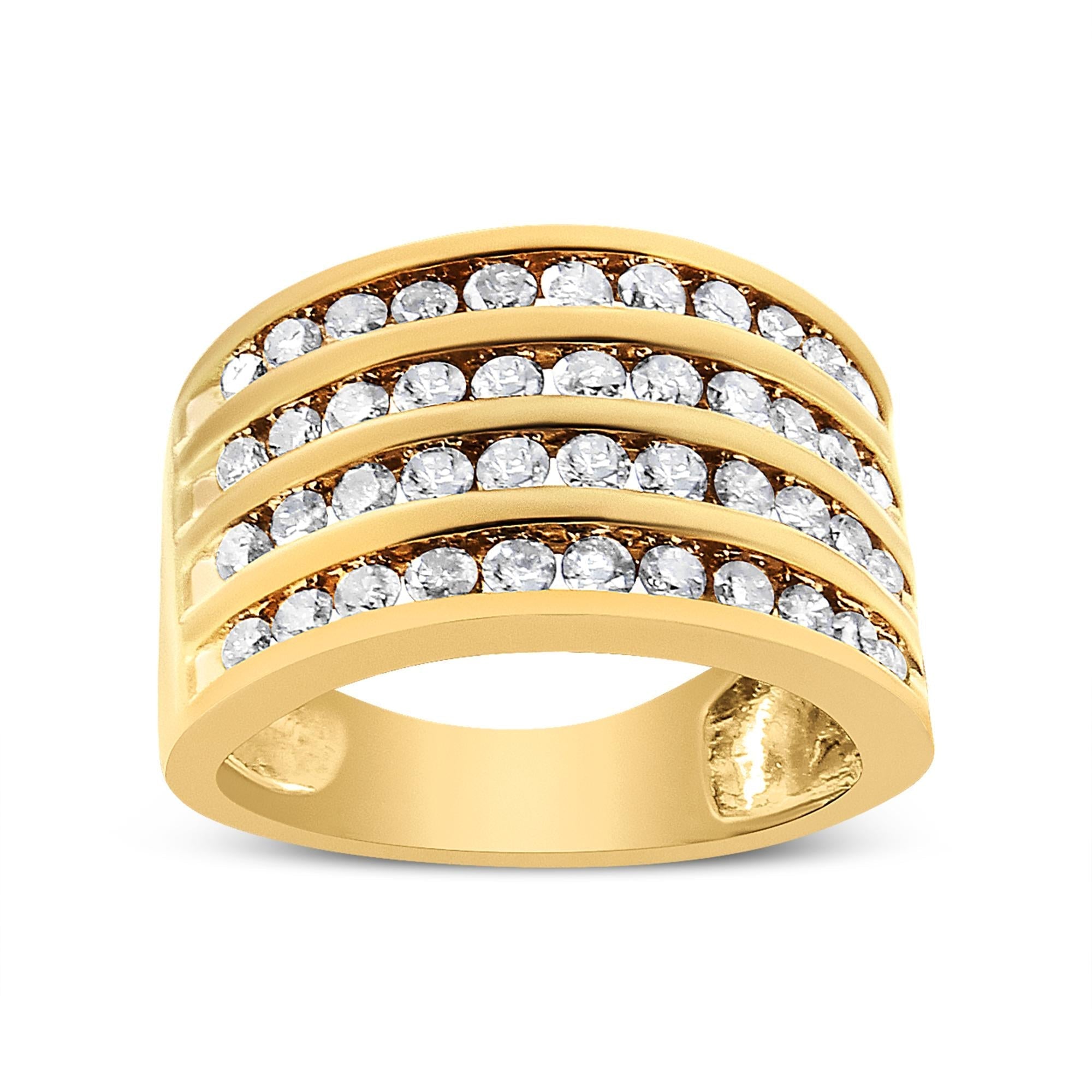 10K Yellow Gold Plated .925 Sterling Silver 1 1/2 Cttw Diamond 4 Row Channel Band Ring (Champagne Color, I2 - I3 Clarity) - Tuesday Morning - Rings