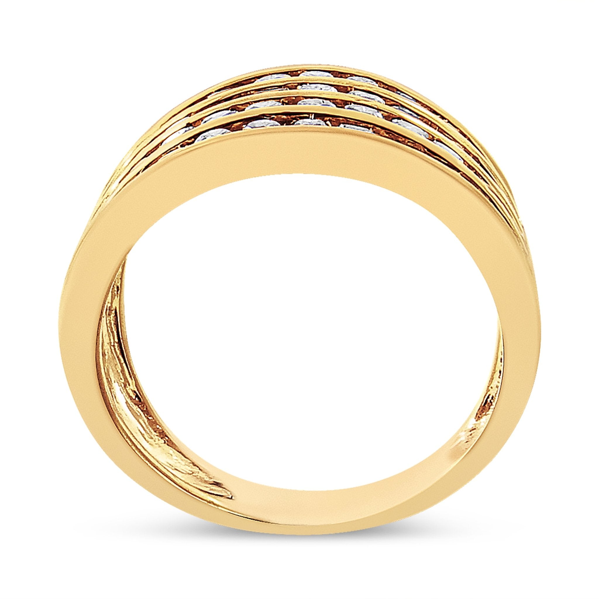 10K Yellow Gold Plated .925 Sterling Silver 1 1/2 Cttw Diamond 4 Row Channel Band Ring (Champagne Color, I2 - I3 Clarity) - Tuesday Morning - Rings