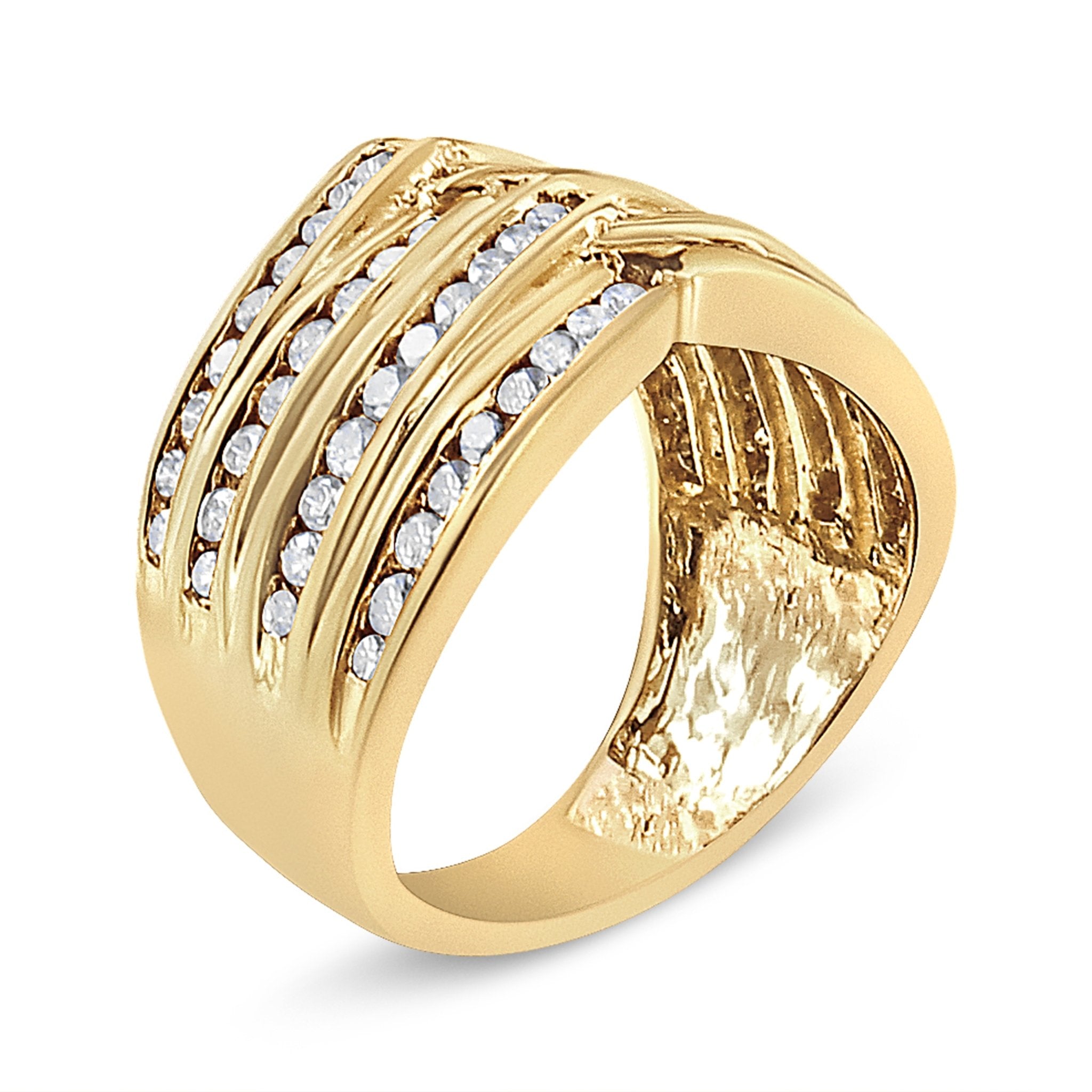 10K Yellow Gold Plated .925 Sterling Silver 1 1/2 Cttw Diamond Channel Band (Champagne Color, I2 - I3 Clarity) Ring - Tuesday Morning - Rings