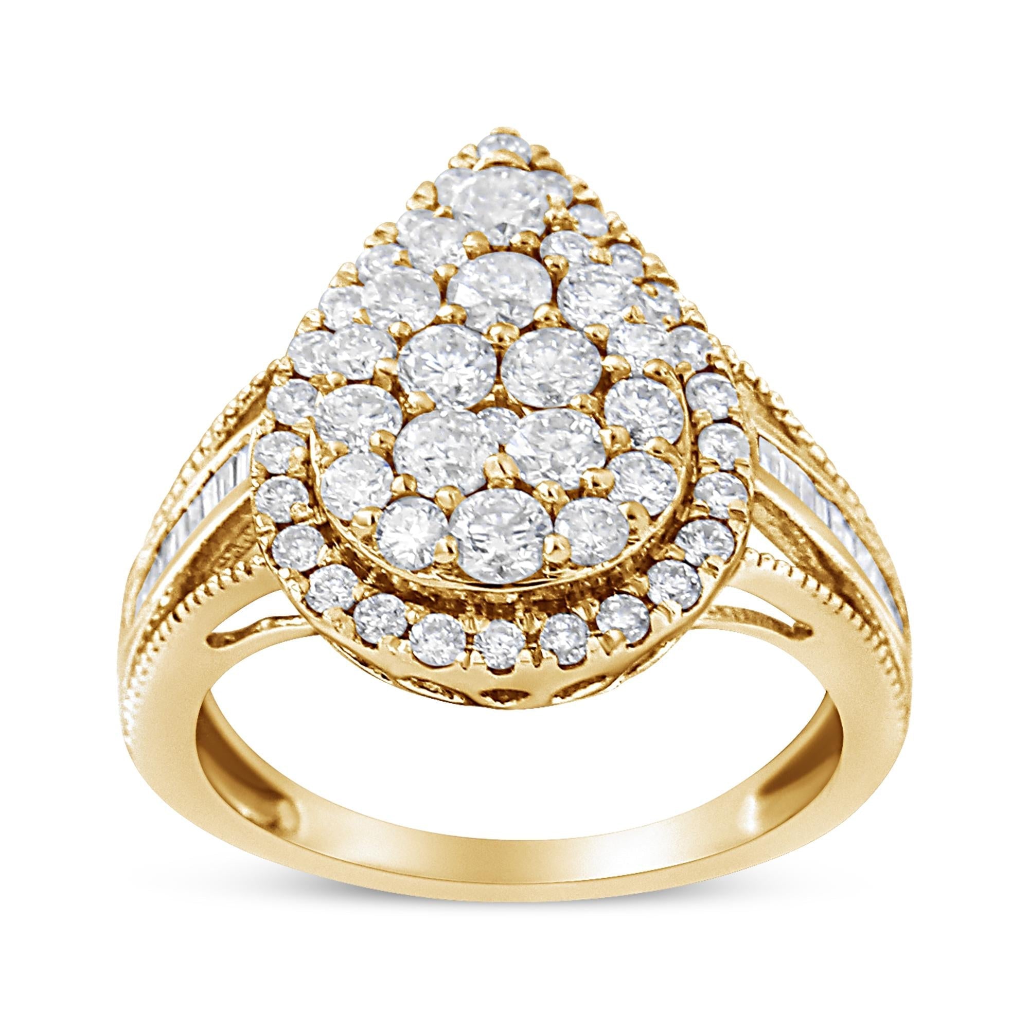 10K Yellow Gold Plated .925 Sterling Silver 1 1/2 Cttw Round - Cut Diamond Cocktail Ring (I - J Color, I1 - I2 Clarity) - Tuesday Morning - Rings