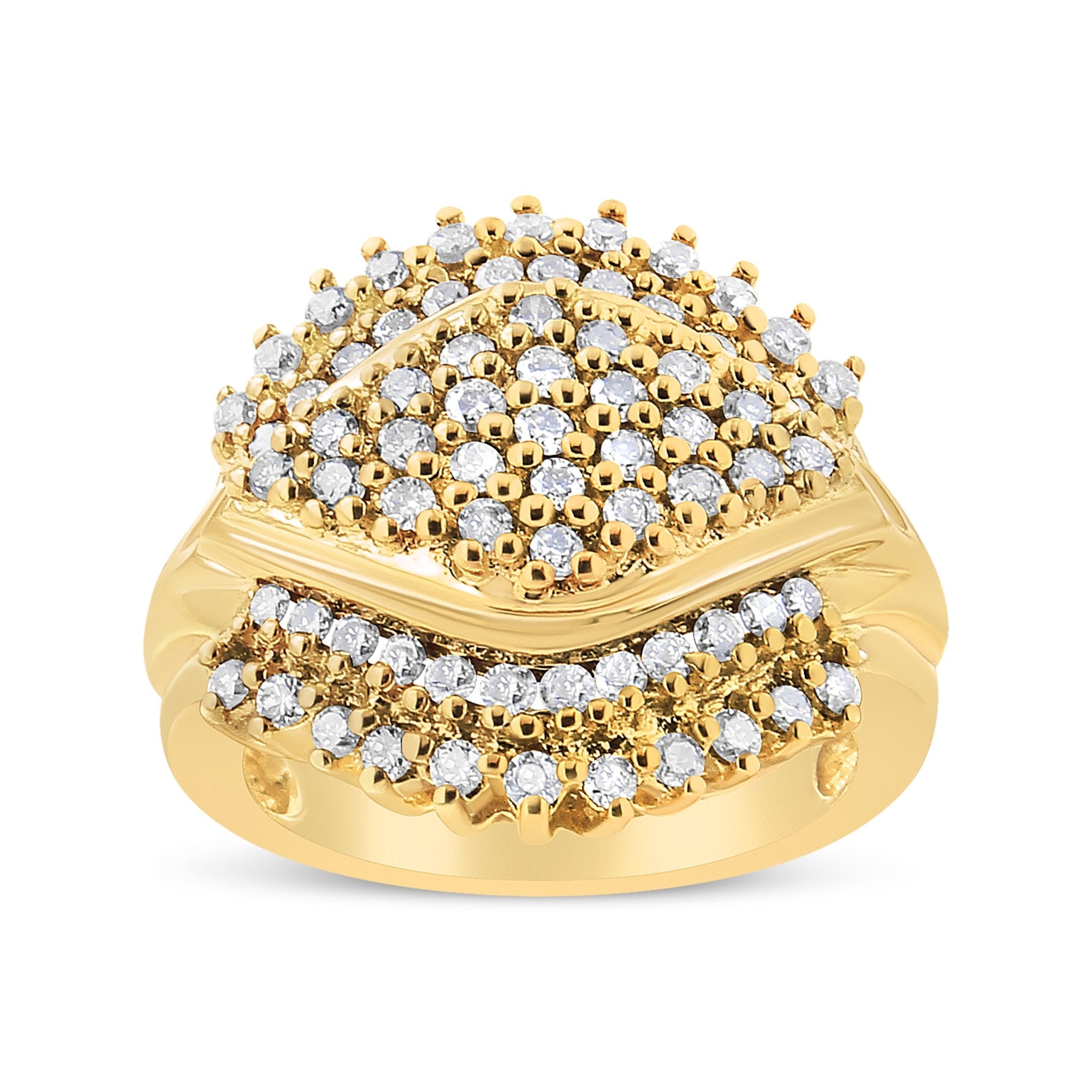 10K Yellow Gold Plated .925 Sterling Silver 1.00 Cttw Diamond Cluster Ring (Champagne Color, I2 - I3 Clarity) - Tuesday Morning - Rings