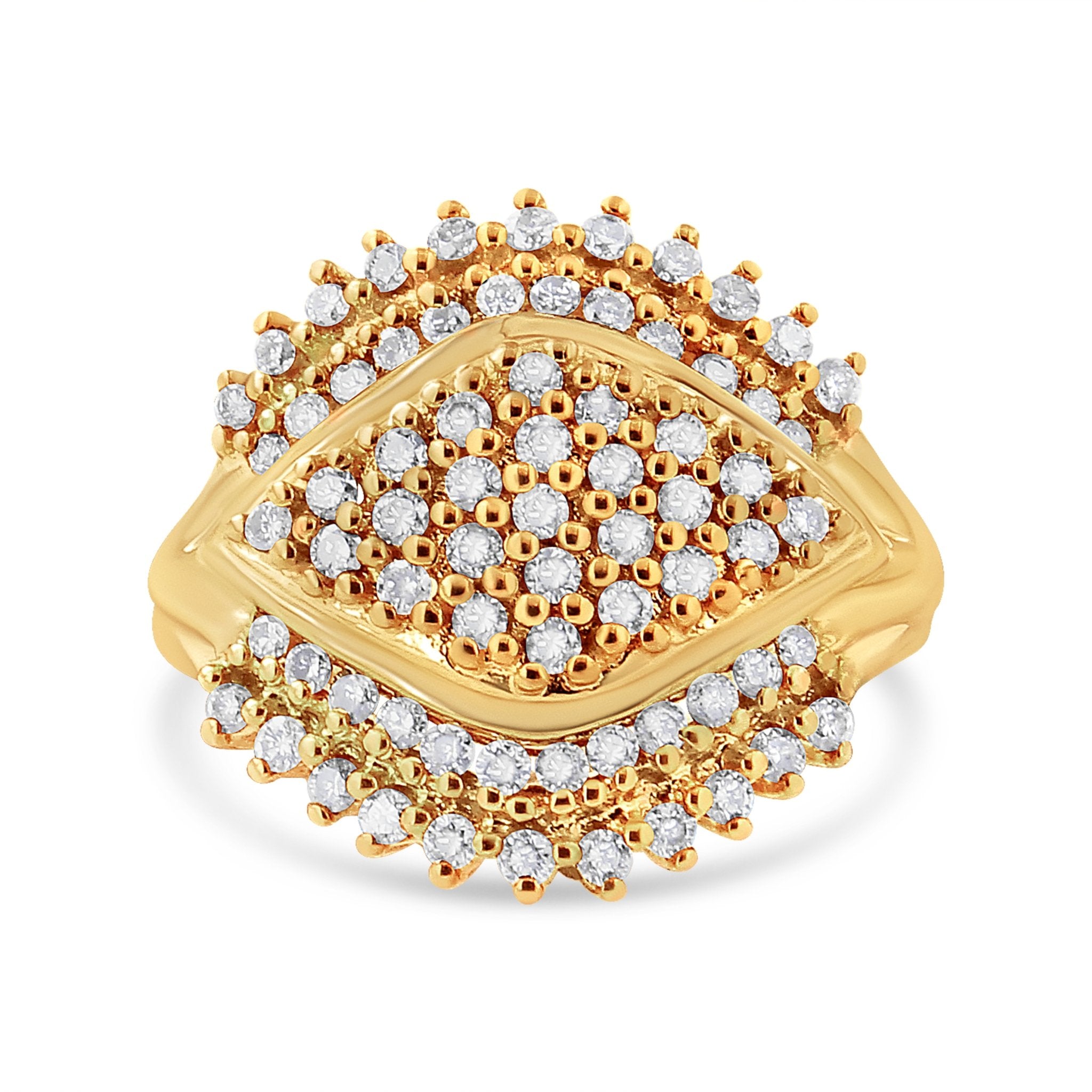 10K Yellow Gold Plated .925 Sterling Silver 1.00 Cttw Diamond Cluster Ring (Champagne Color, I2 - I3 Clarity) - Tuesday Morning - Rings