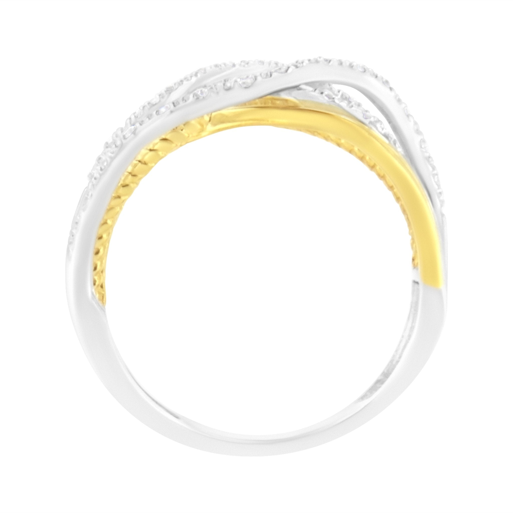 10K Yellow Gold Plated .925 Sterling Silver 1/10 Cttw Diamond Multi Row Crossover Ring Band (I - J Color, I1 - I2 Clarity) - Tuesday Morning - Rings