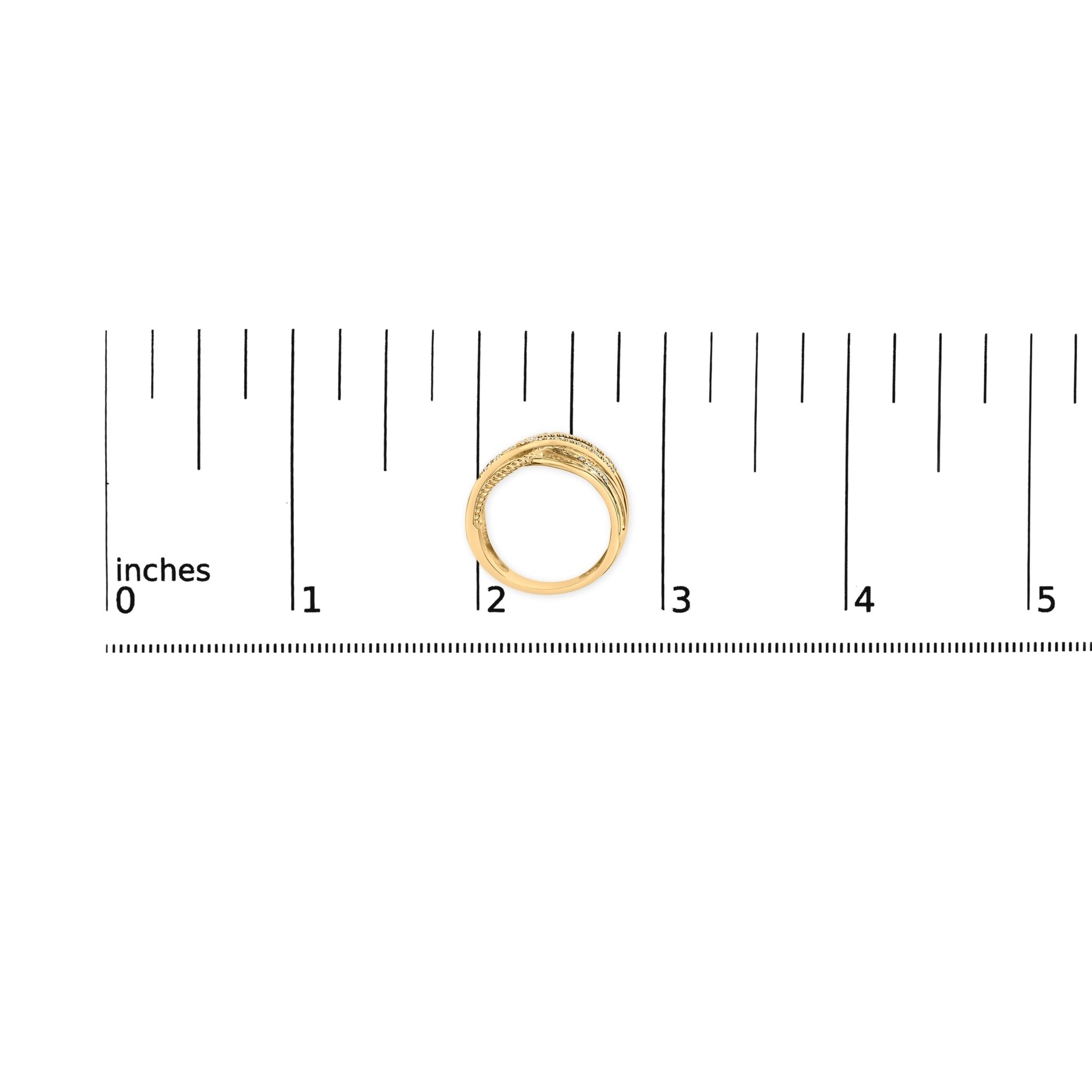 10K Yellow Gold Plated .925 Sterling Silver 1/10 Cttw Diamond Multi Row Crossover Ring Band (I - J Color, I1 - I2 Clarity) - Tuesday Morning - Rings