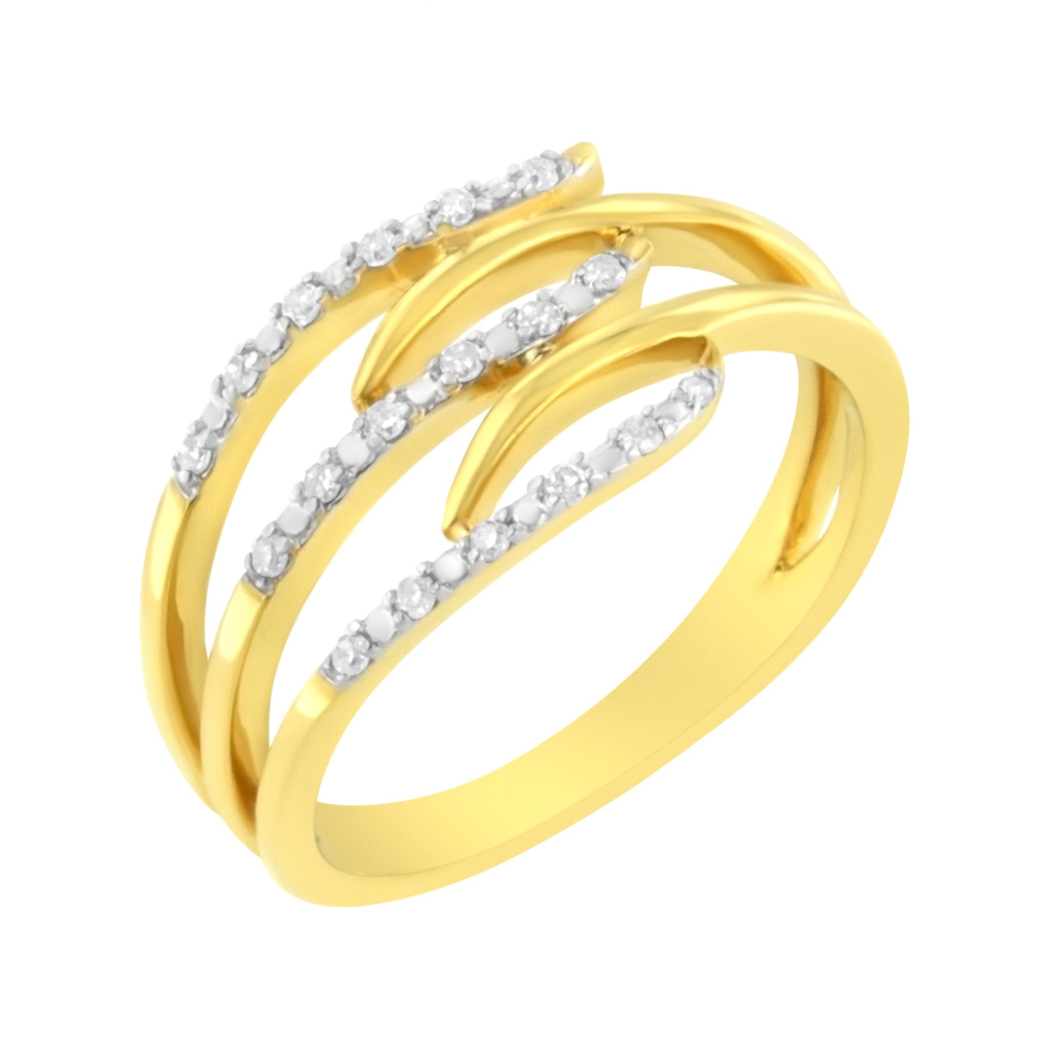 10K Yellow Gold Plated .925 Sterling Silver 1/10 Cttw Round - Cut Diamond Fashion Ring (I - J Color, I1 - I2 Clarity) - Tuesday Morning - Rings