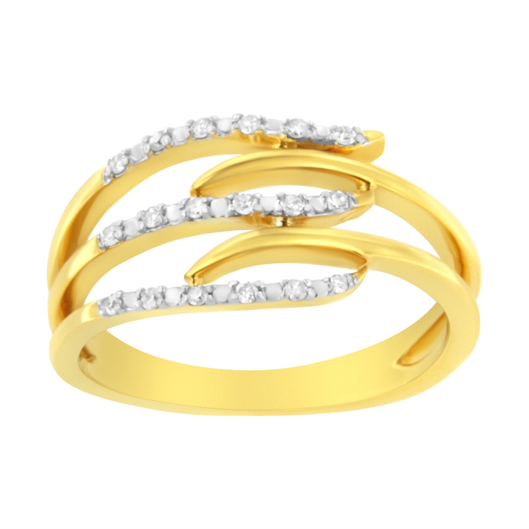 10K Yellow Gold Plated .925 Sterling Silver 1/10 Cttw Round - Cut Diamond Fashion Ring (I - J Color, I1 - I2 Clarity) - Tuesday Morning - Rings