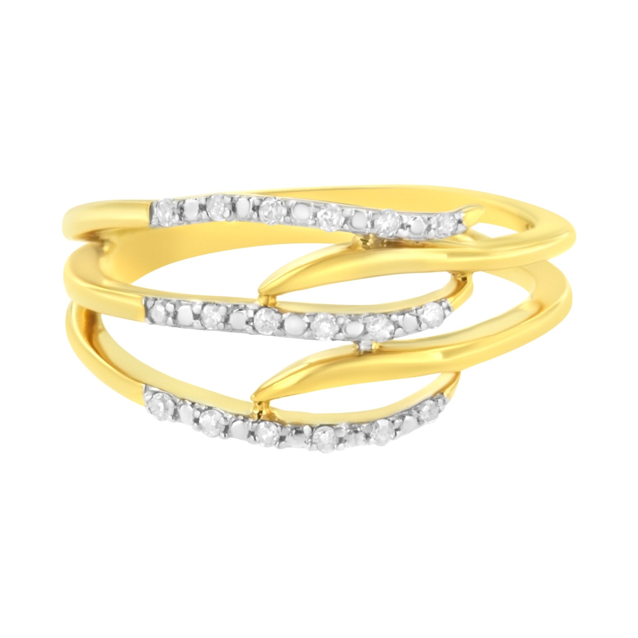 10K Yellow Gold Plated .925 Sterling Silver 1/10 Cttw Round - Cut Diamond Fashion Ring (I - J Color, I1 - I2 Clarity) - Tuesday Morning - Rings