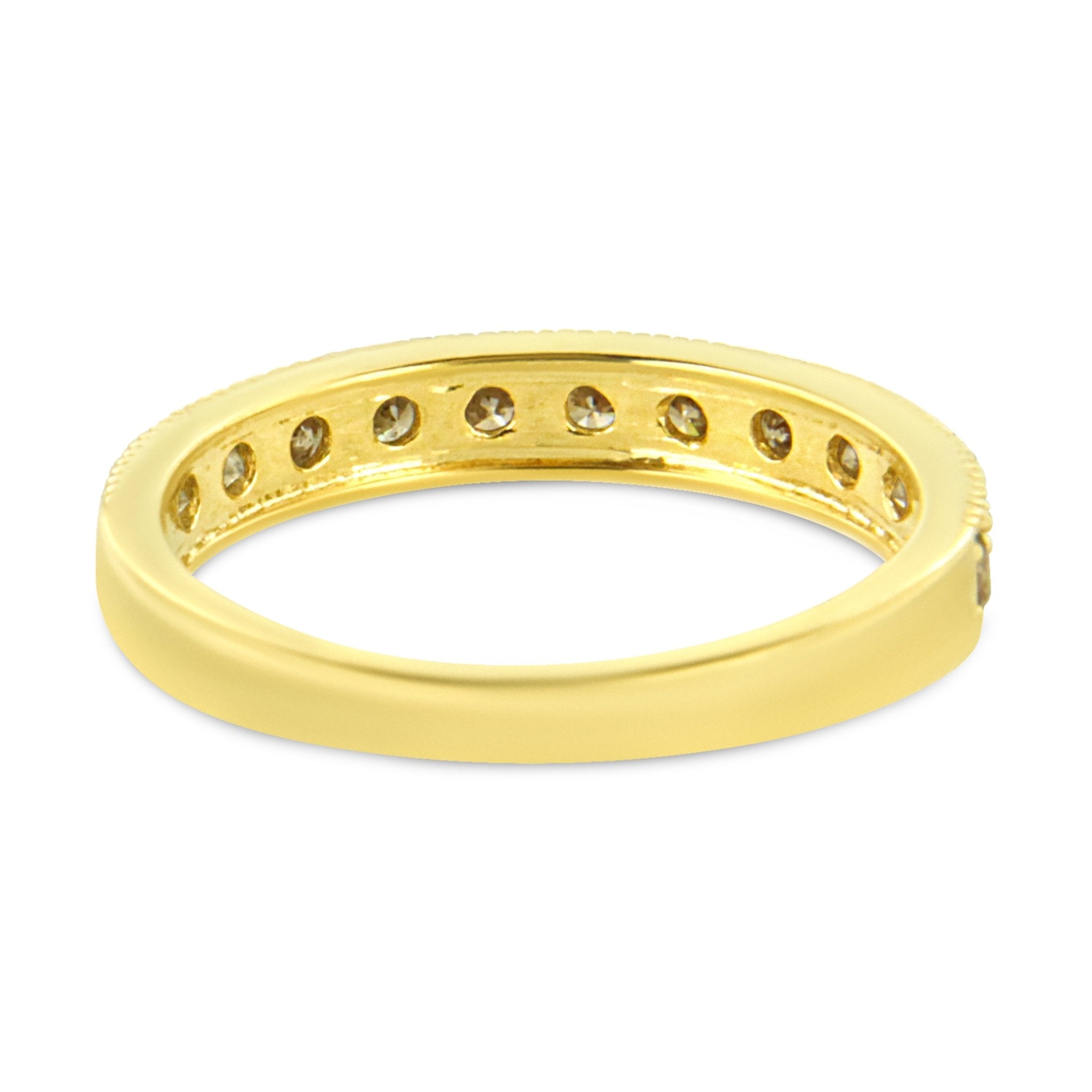 10K Yellow Gold Plated .925 Sterling Silver 1/2 Cttw Diamond 13 Stone Beaded Milgrain Band Ring (K - L Color, I1 - I2 Clarity) - Tuesday Morning - Rings