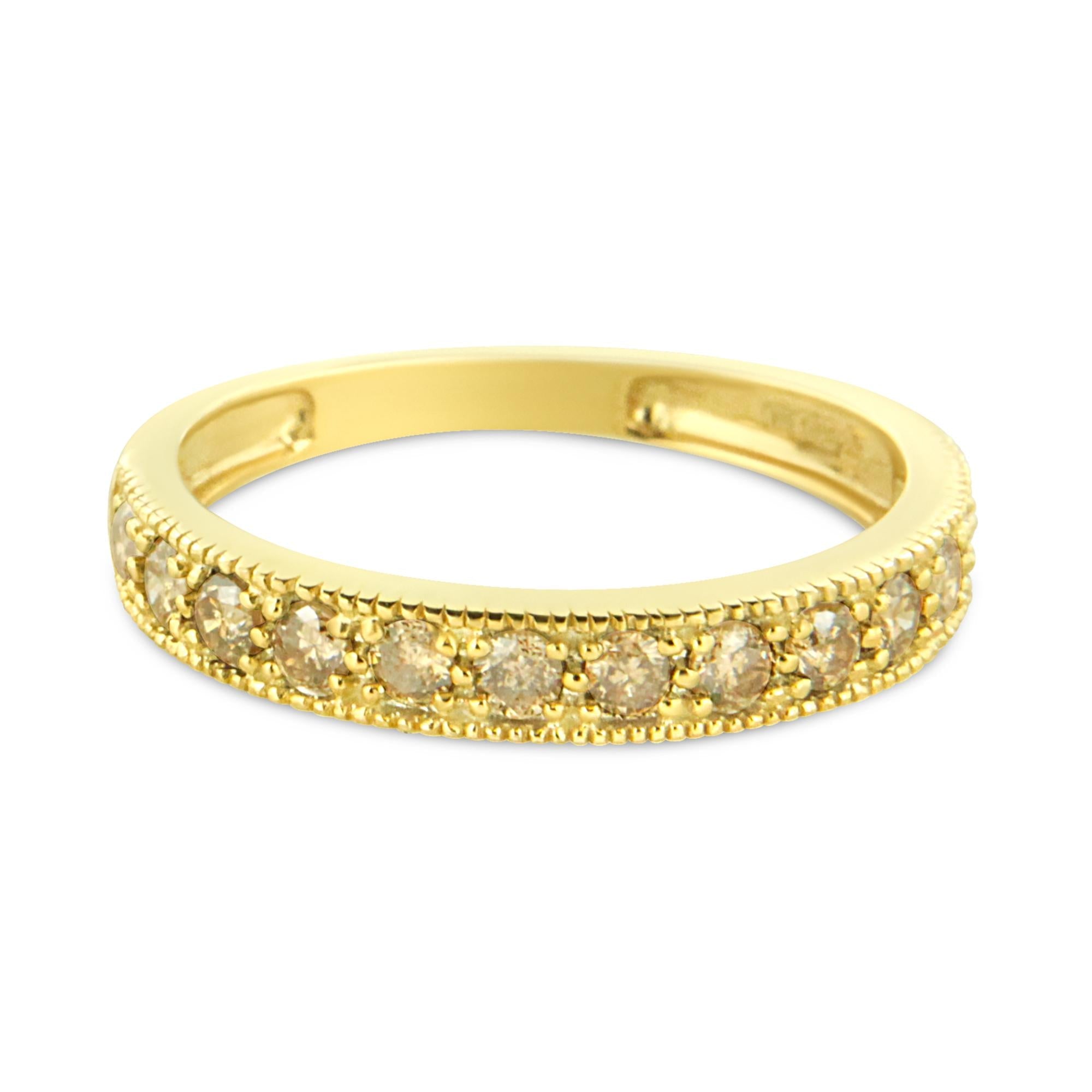 10K Yellow Gold Plated .925 Sterling Silver 1/2 Cttw Diamond 13 Stone Beaded Milgrain Band Ring (K - L Color, I1 - I2 Clarity) - Tuesday Morning - Rings