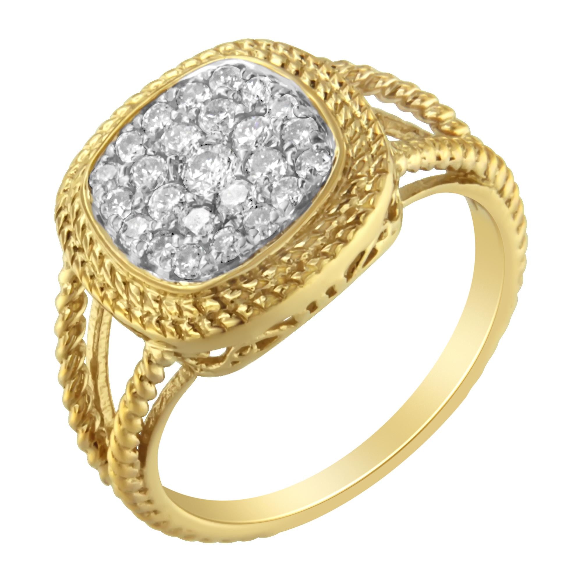 10K Yellow Gold Plated .925 Sterling Silver 1/2 Cttw Diamond Square Cushion Cluster Split Shank Cocktail Ring (J - K Color, I2 - I3 Clarity) - Tuesday Morning - Rings